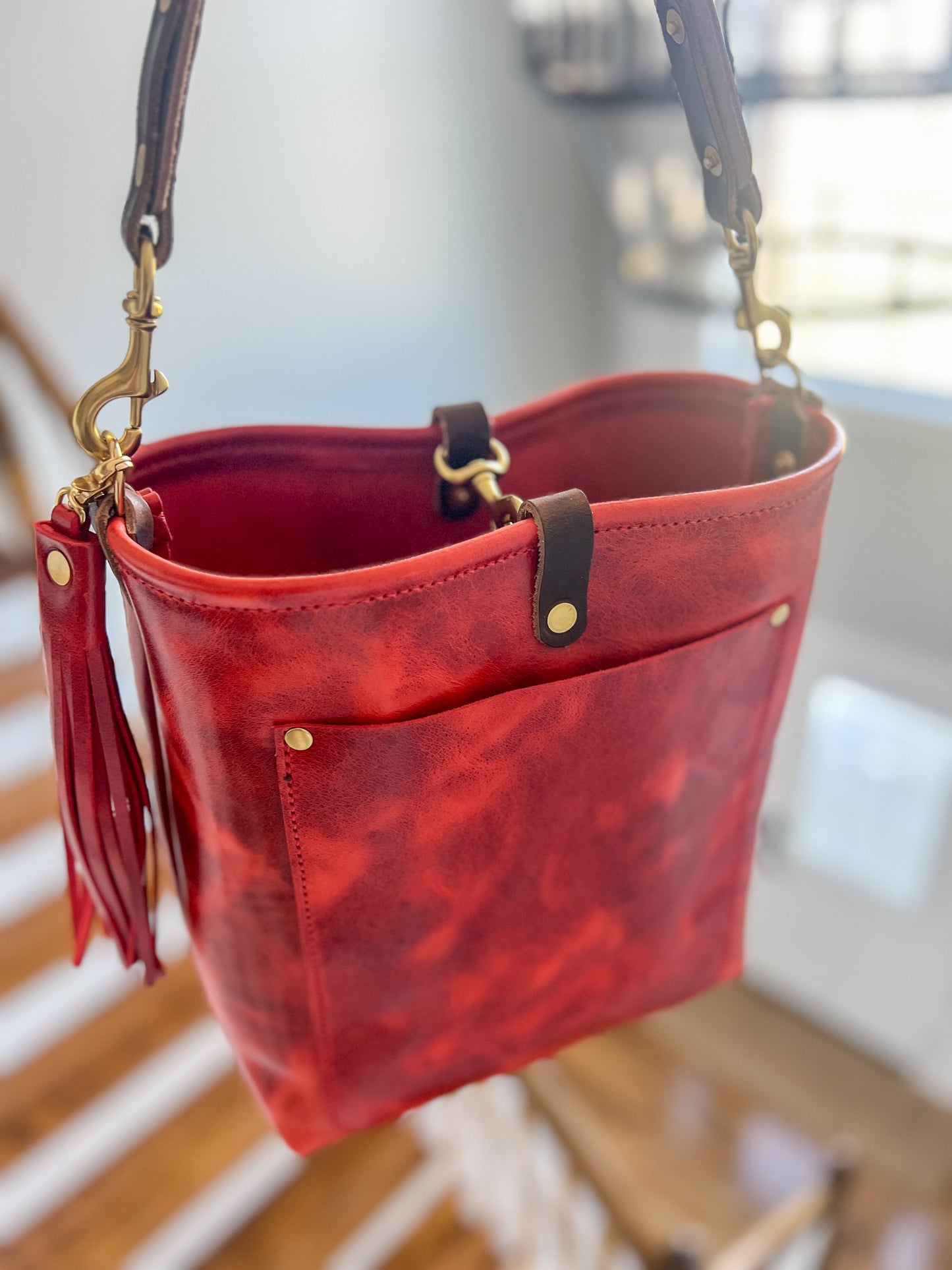 Bennett Bucket in Chili Pepper Full Grain Leather