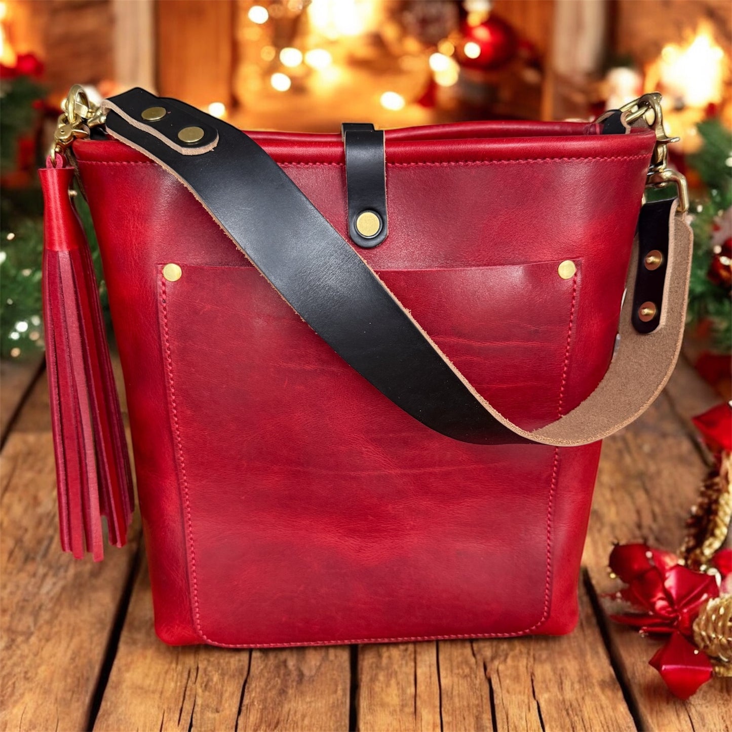 Bennett Bucket in Red Persian Horween Cypress Leather