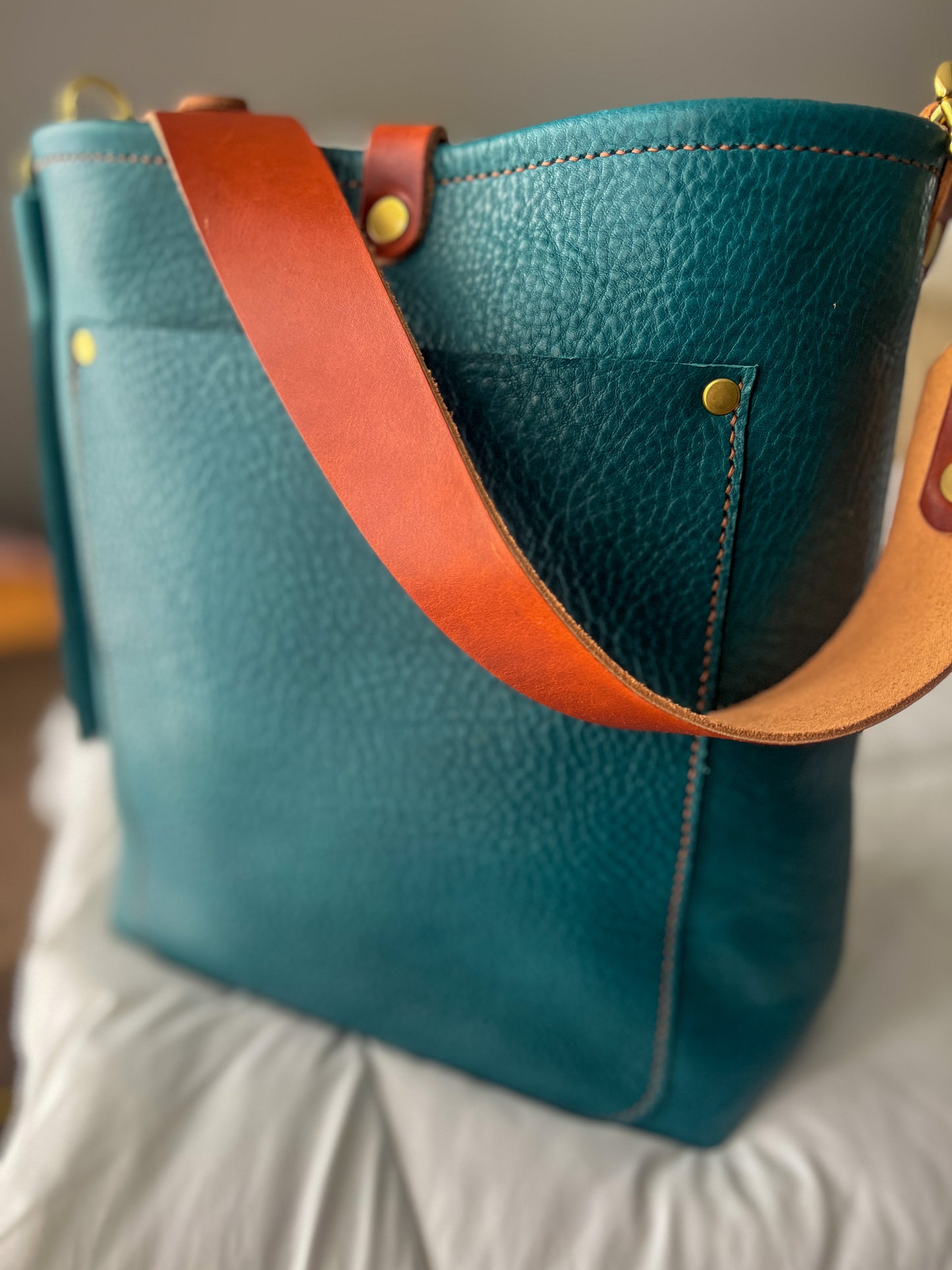 Bennett Bucket in Italian Blue Jeans Full Grain Leather