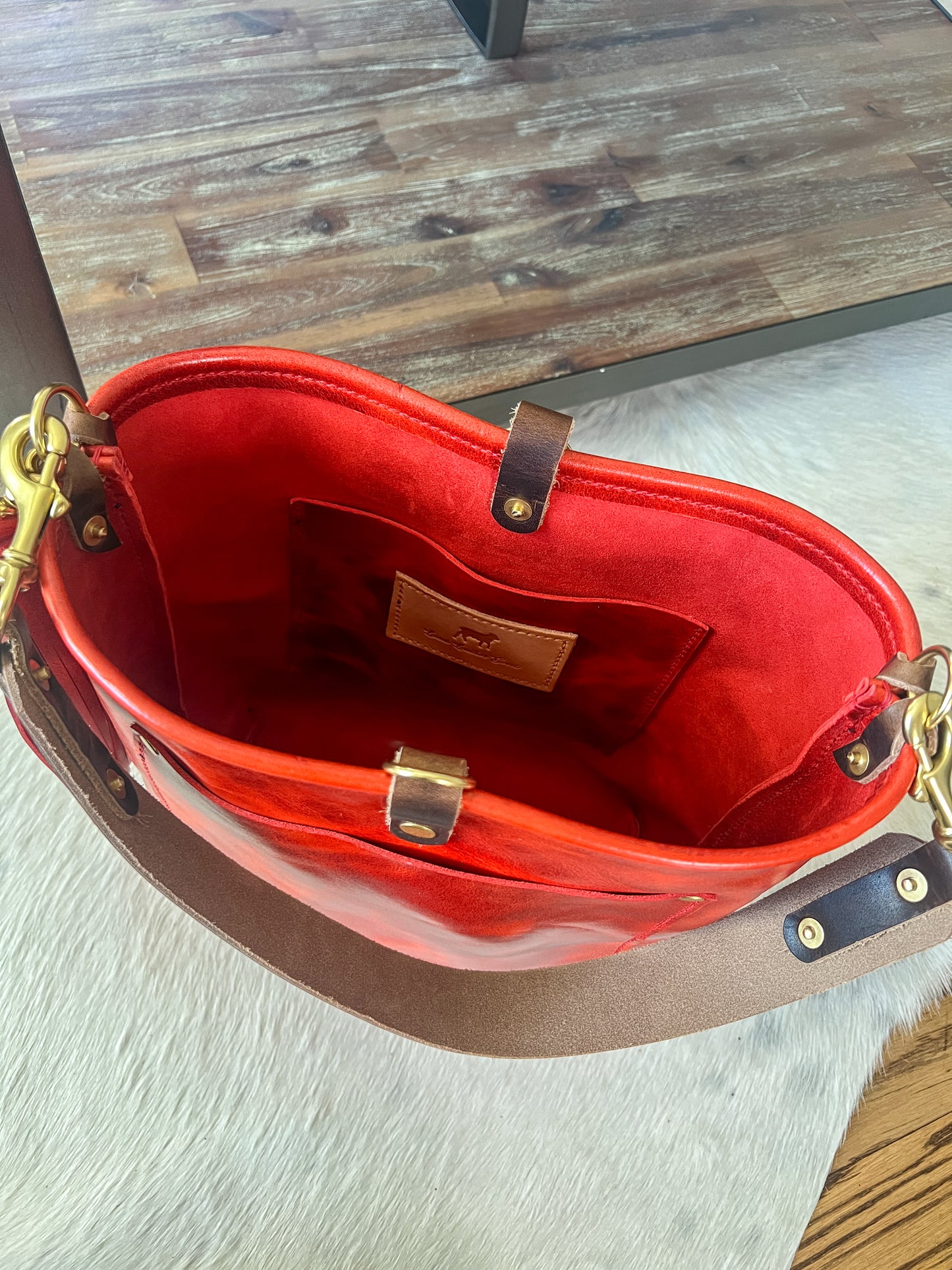 Bennett Bucket in Chili Pepper Full Grain Leather
