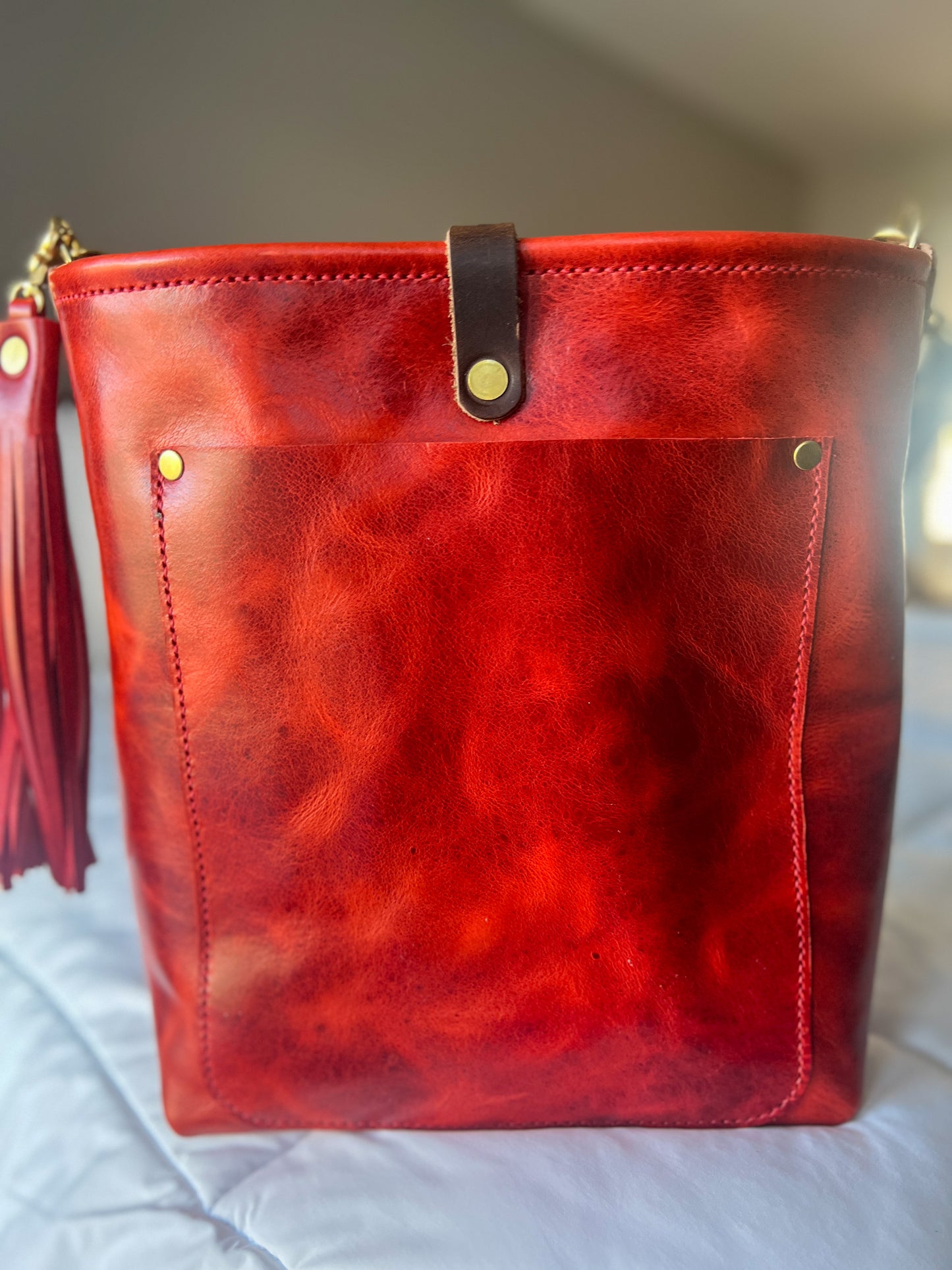 Bennett Bucket in Chili Pepper Full Grain Leather