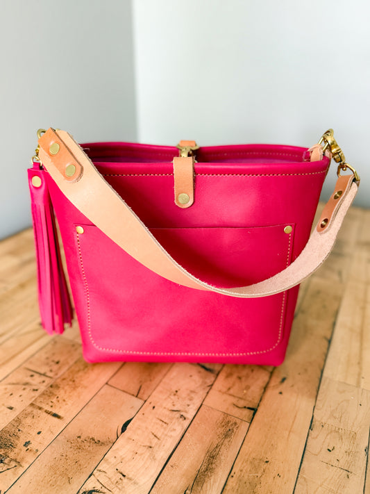 Bennett “shorty” Bucket in Fuscia Vachetta (non-milled)