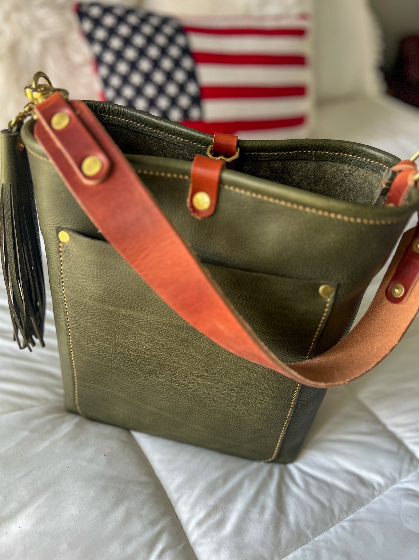 Bennett Bucket in Italian Olive Vachetta Leather