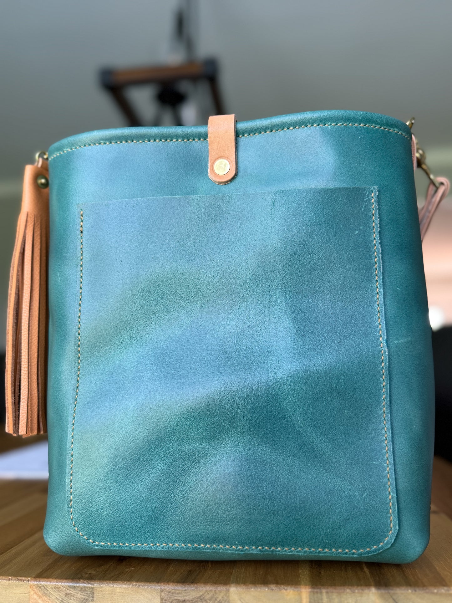 Bennett Bucket in Aqua Pearl Horween