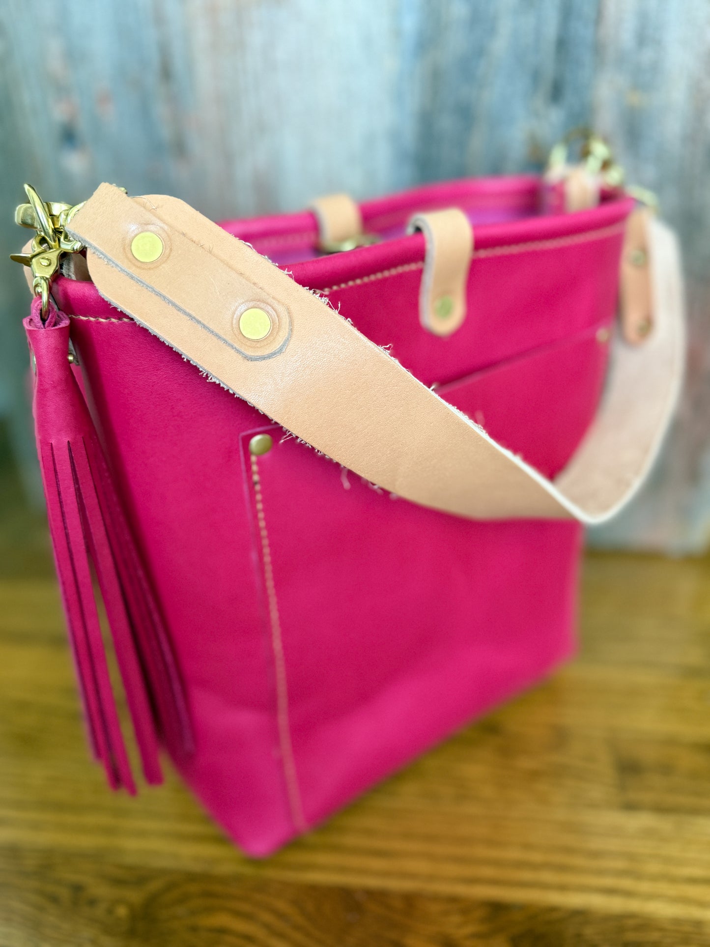 Bennett Bucket in Fuscia Vachetta (non-milled)