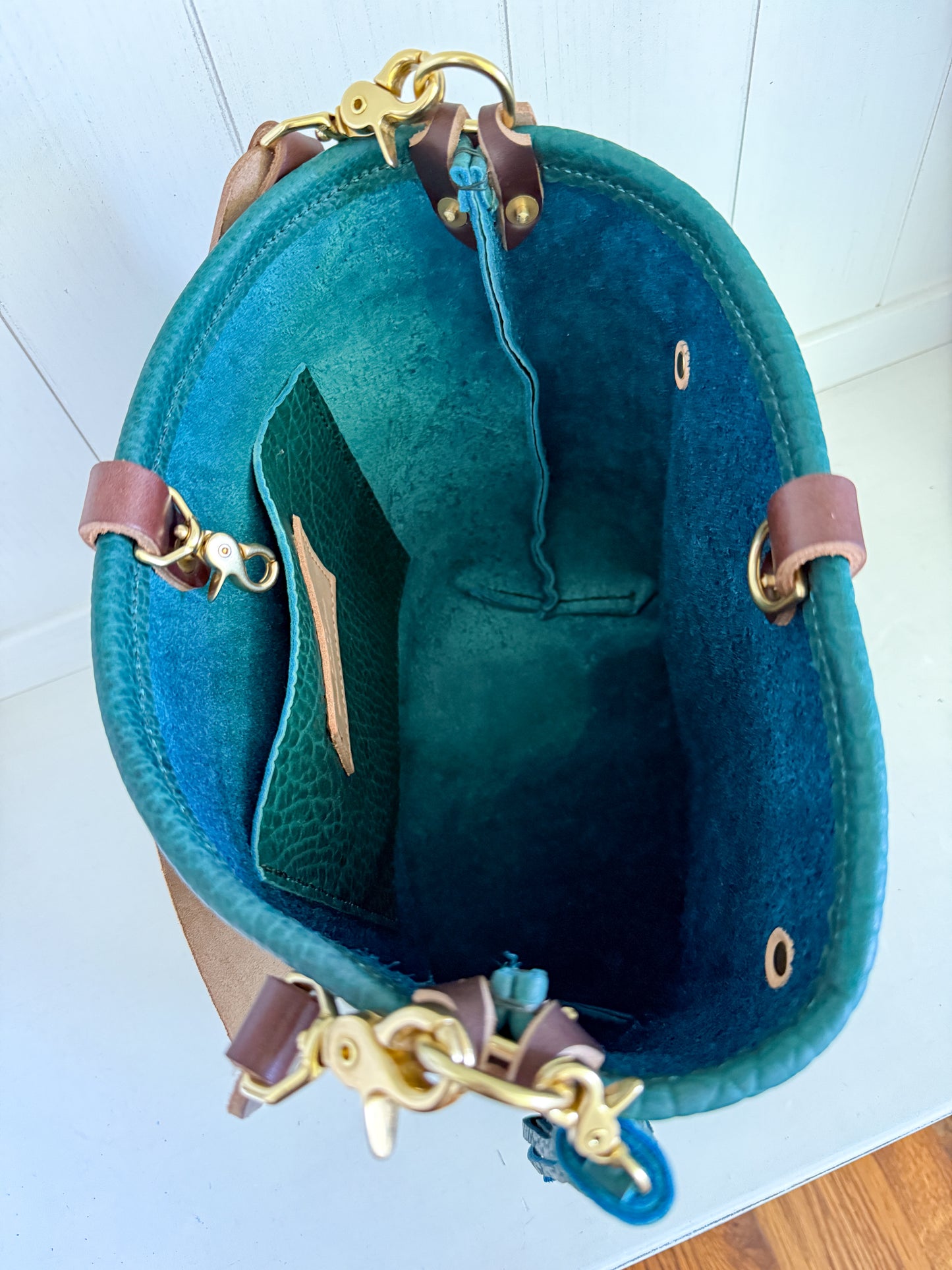 Bennett Bucket in Peacock Full Grain Bison Leather
