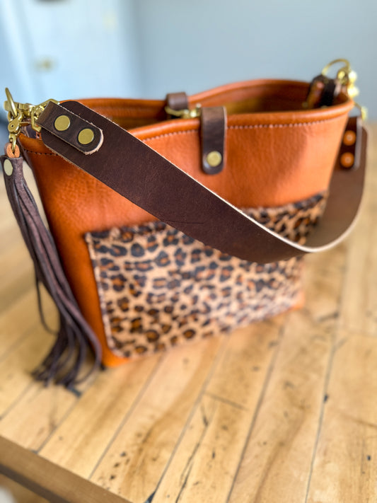 Bennett “shorty” Bucket in Ginger Vachetta w/cowhide pocket