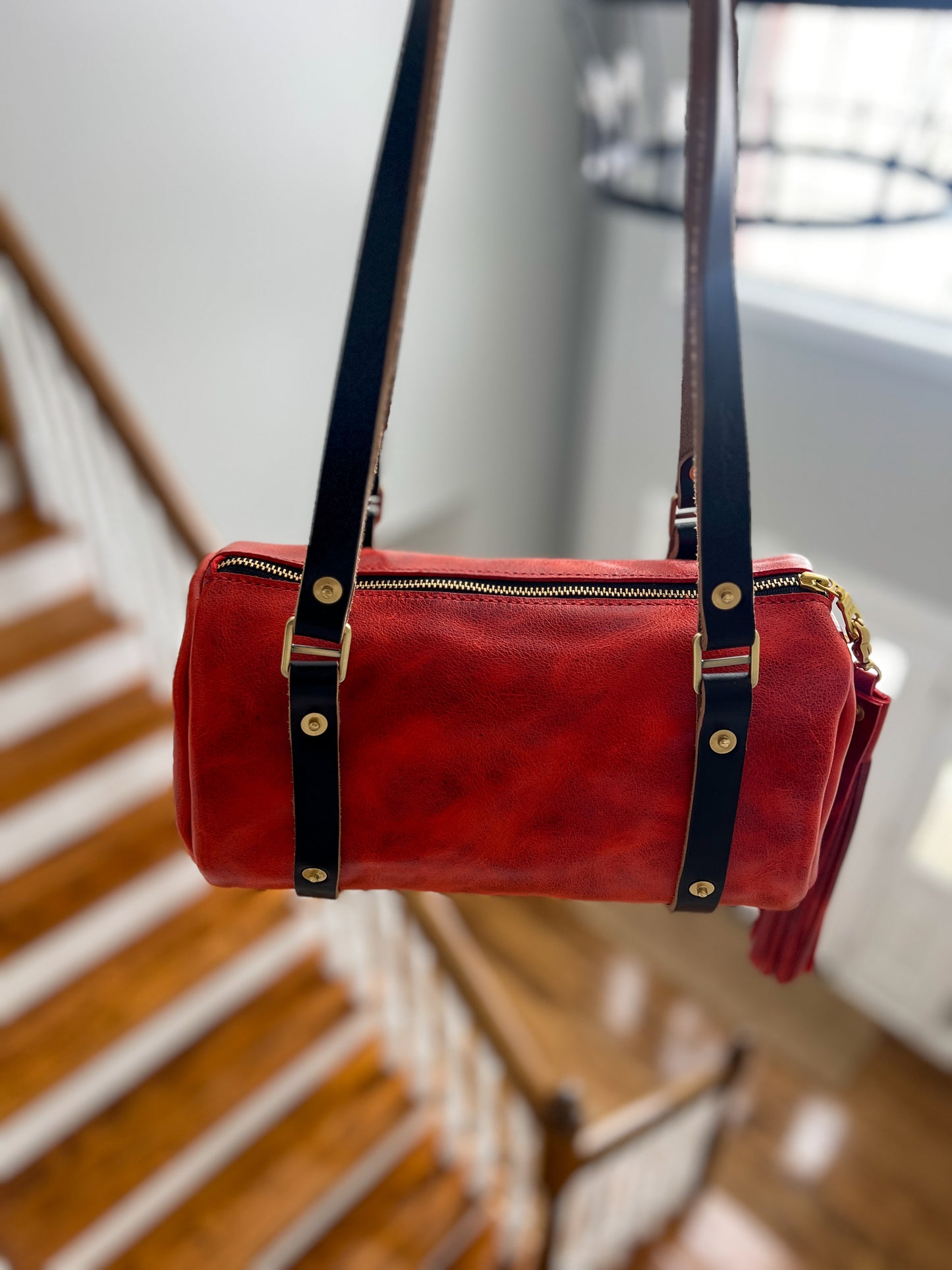 Bren Barrel in Chili Pepper Full Grain Leather