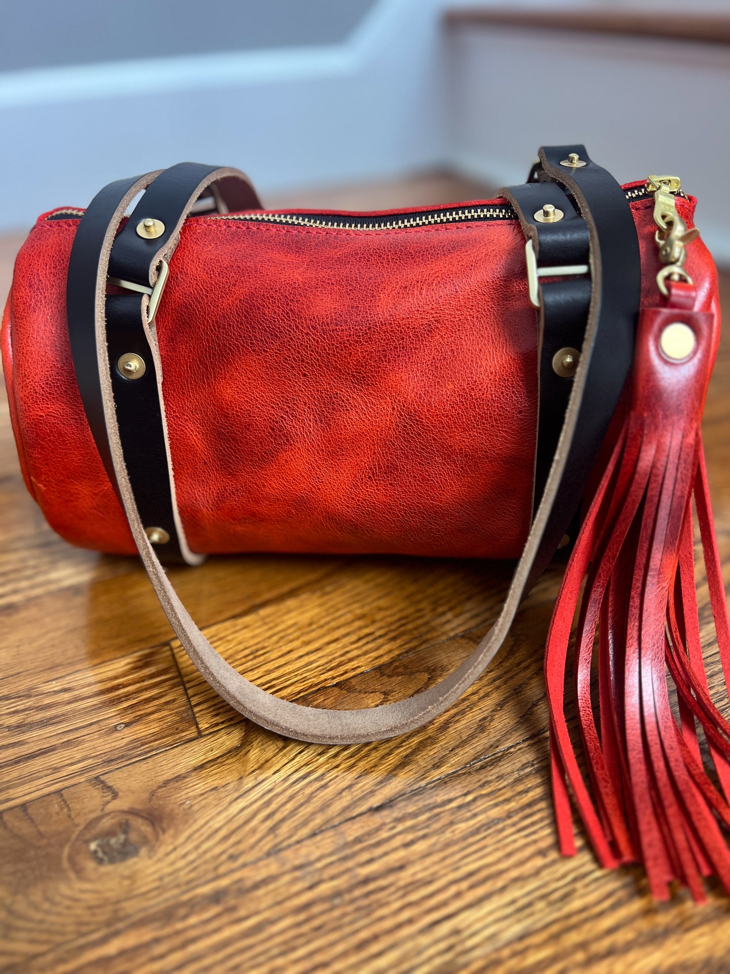 Bren Barrel in Chili Pepper Full Grain Leather