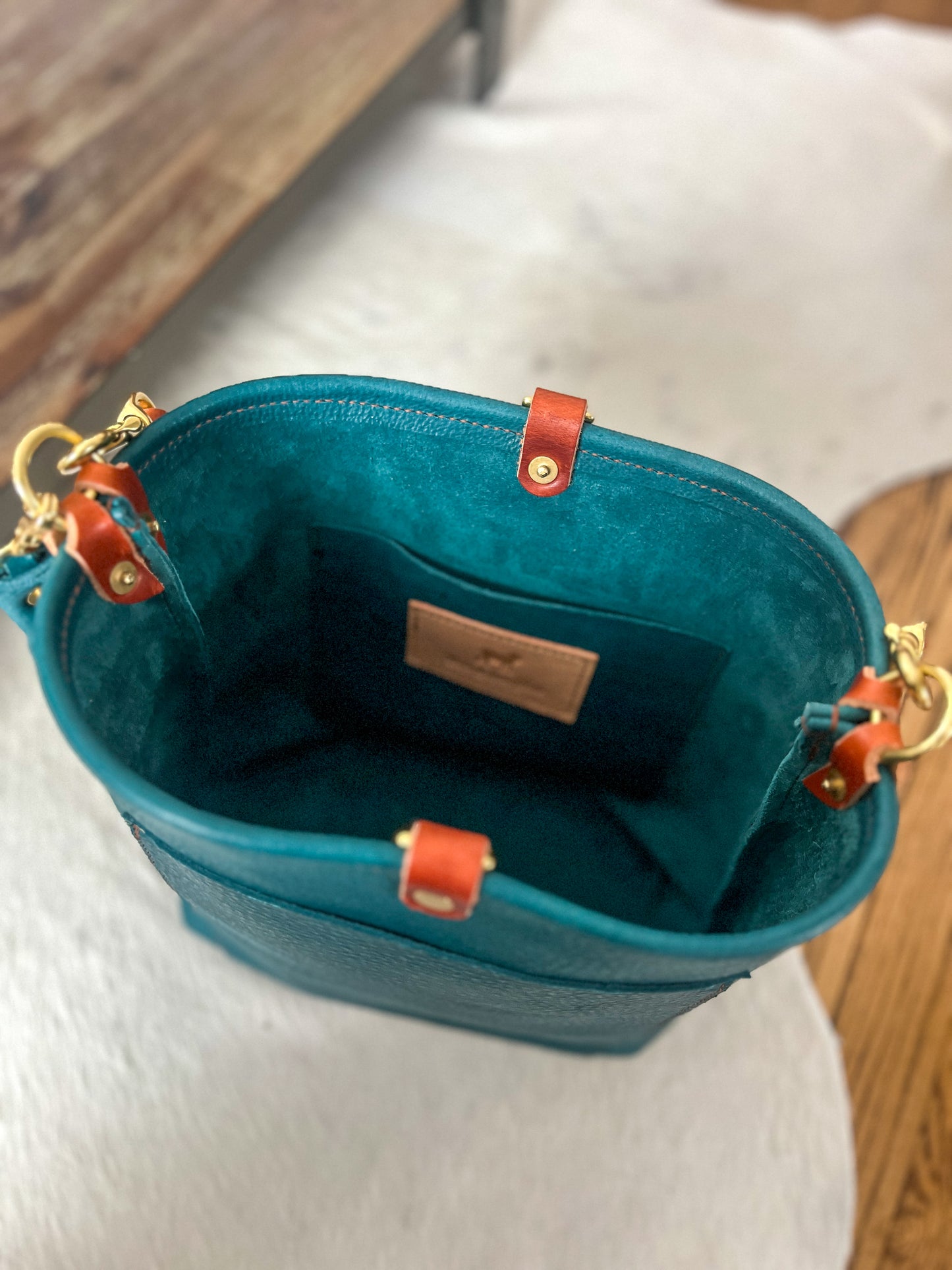 Bennett Bucket in Italian Blue Jeans Full Grain Leather