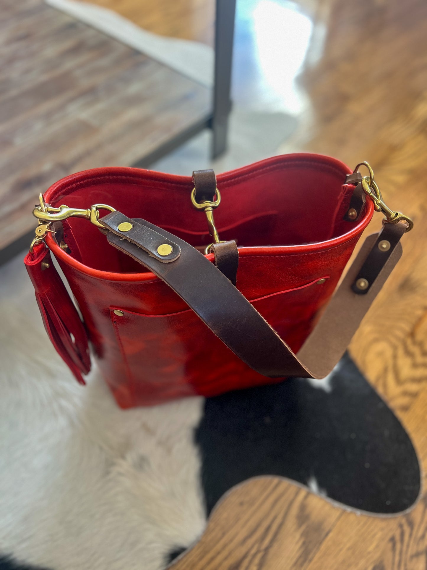 Bennett Bucket in Chili Pepper Full Grain Leather