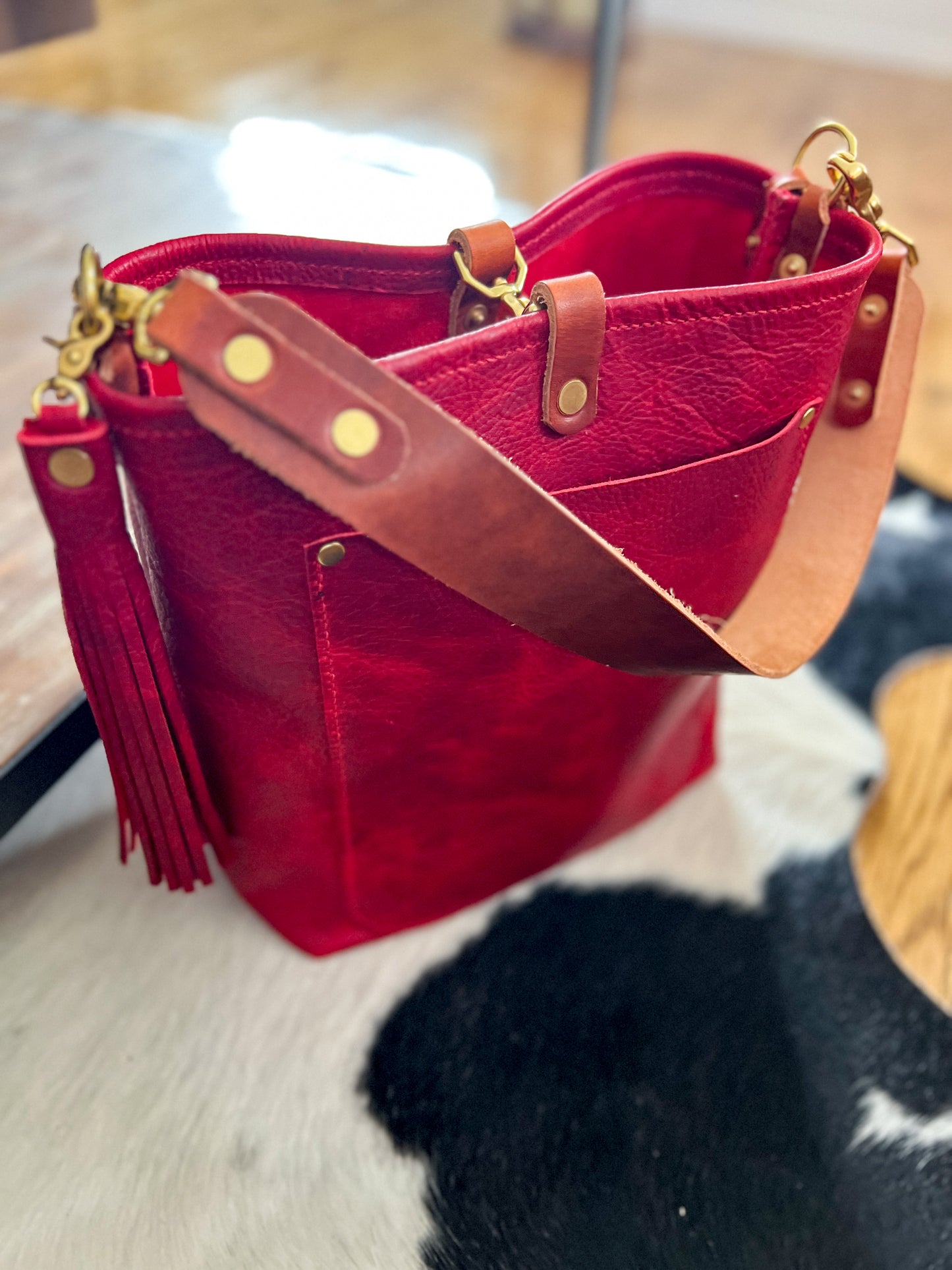 Bennett Bucket in Full Grain Cranberry Leather