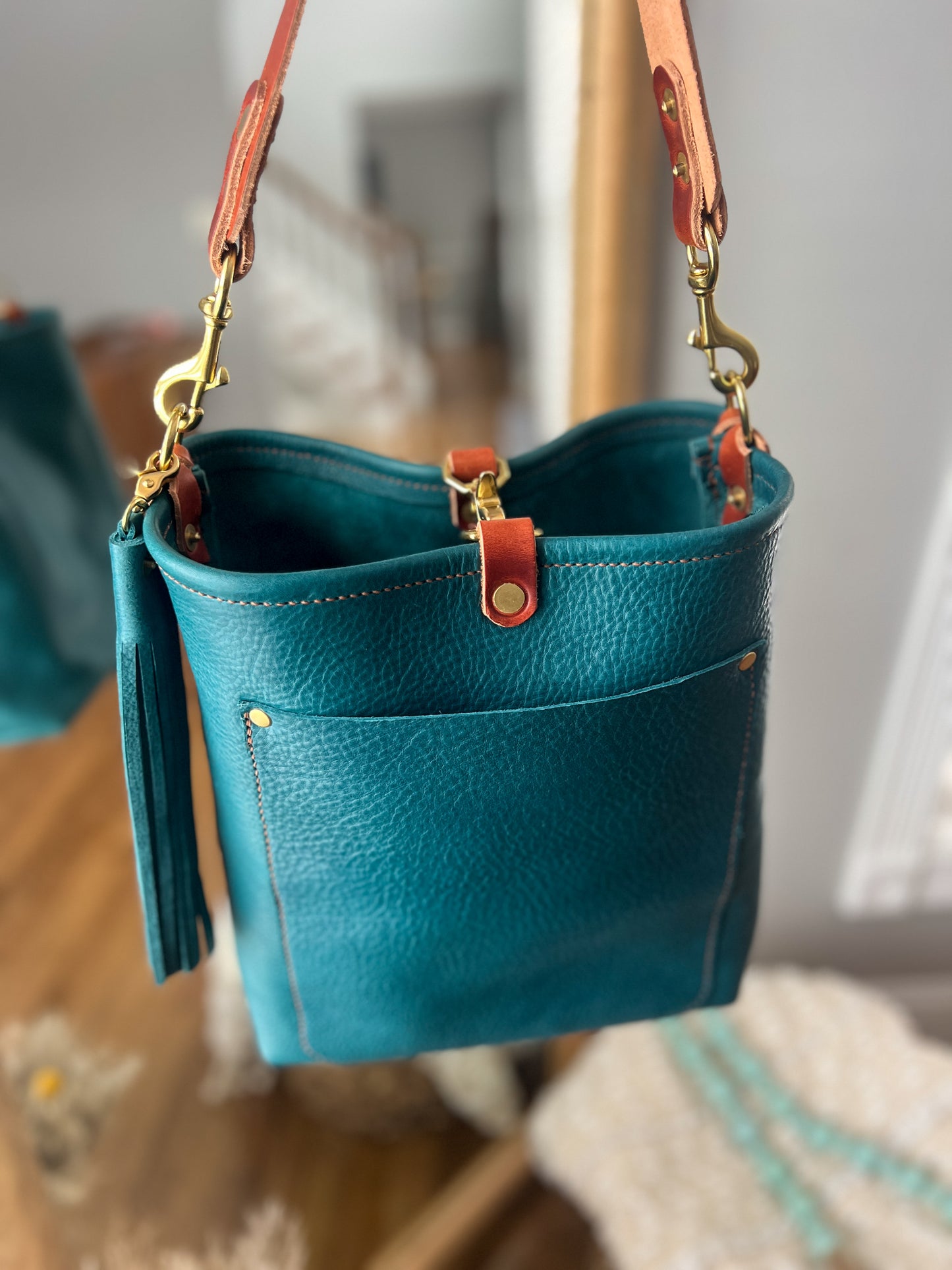 Bennett Bucket in Italian Blue Jeans Full Grain Leather