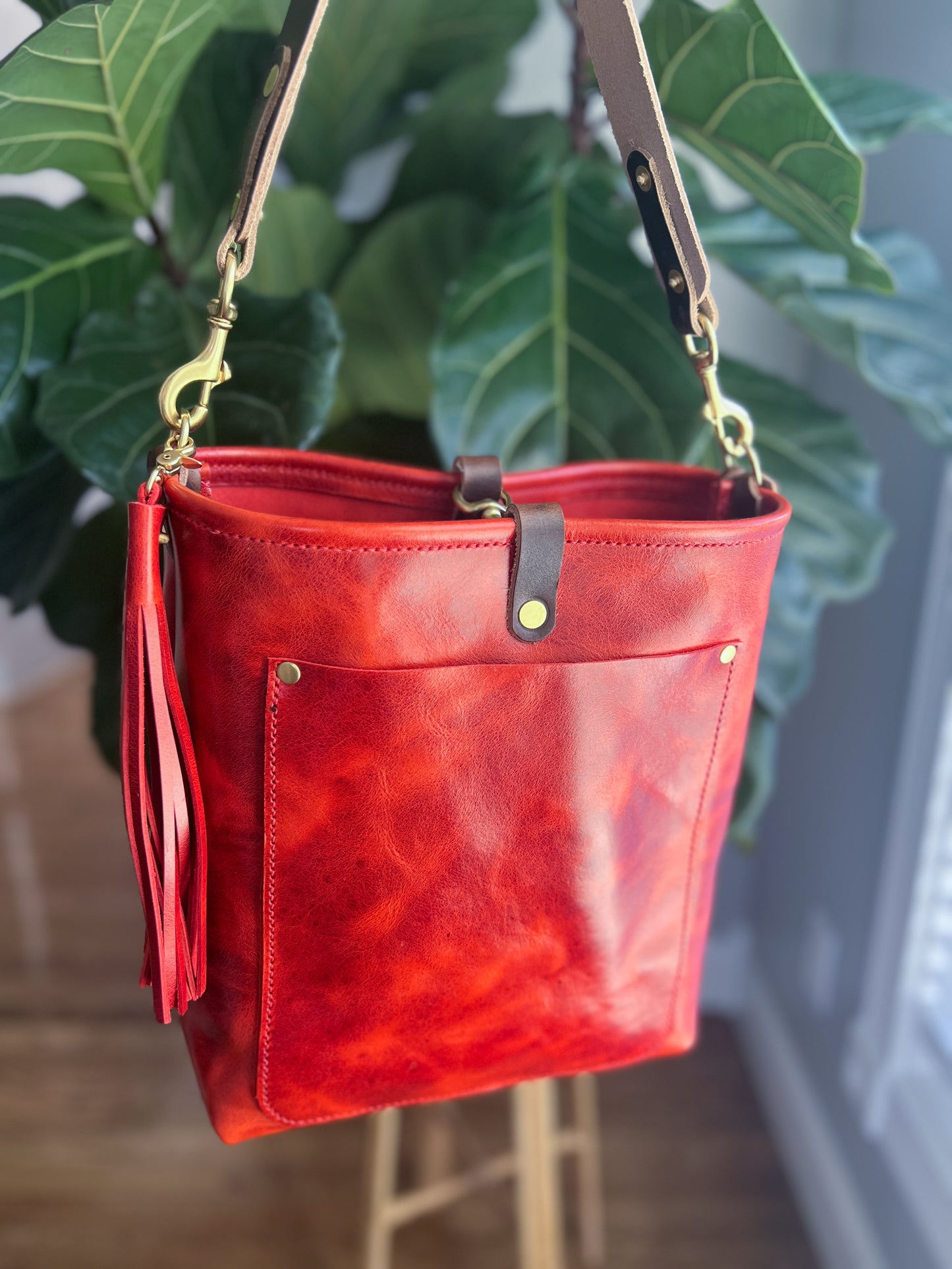 Bennett Bucket in Chili Pepper Full Grain Leather