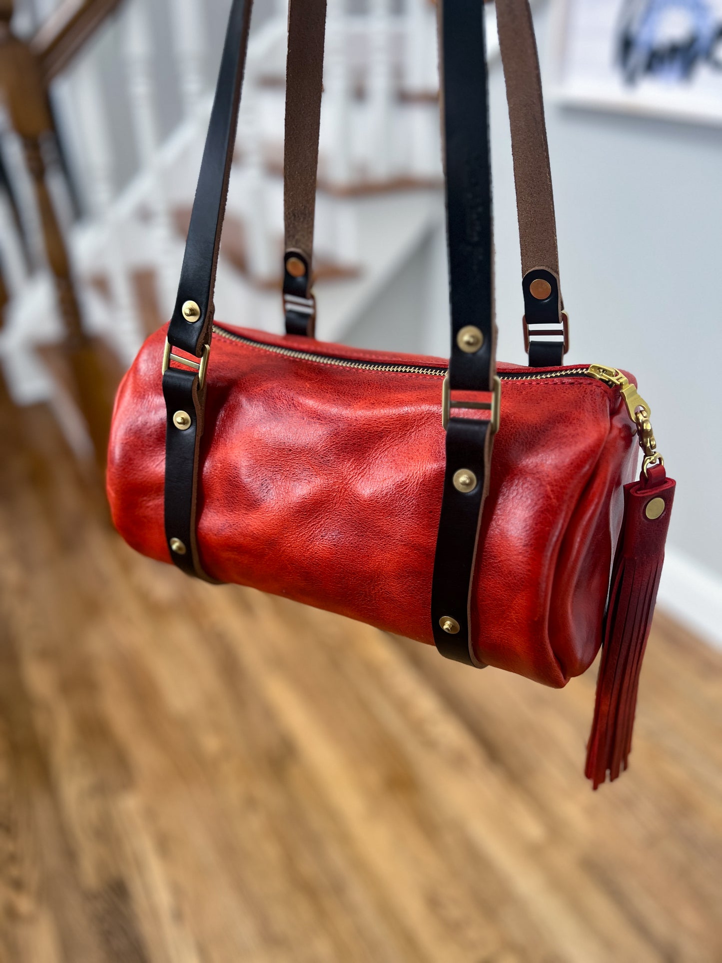 Bren Barrel in Chili Pepper Full Grain Leather