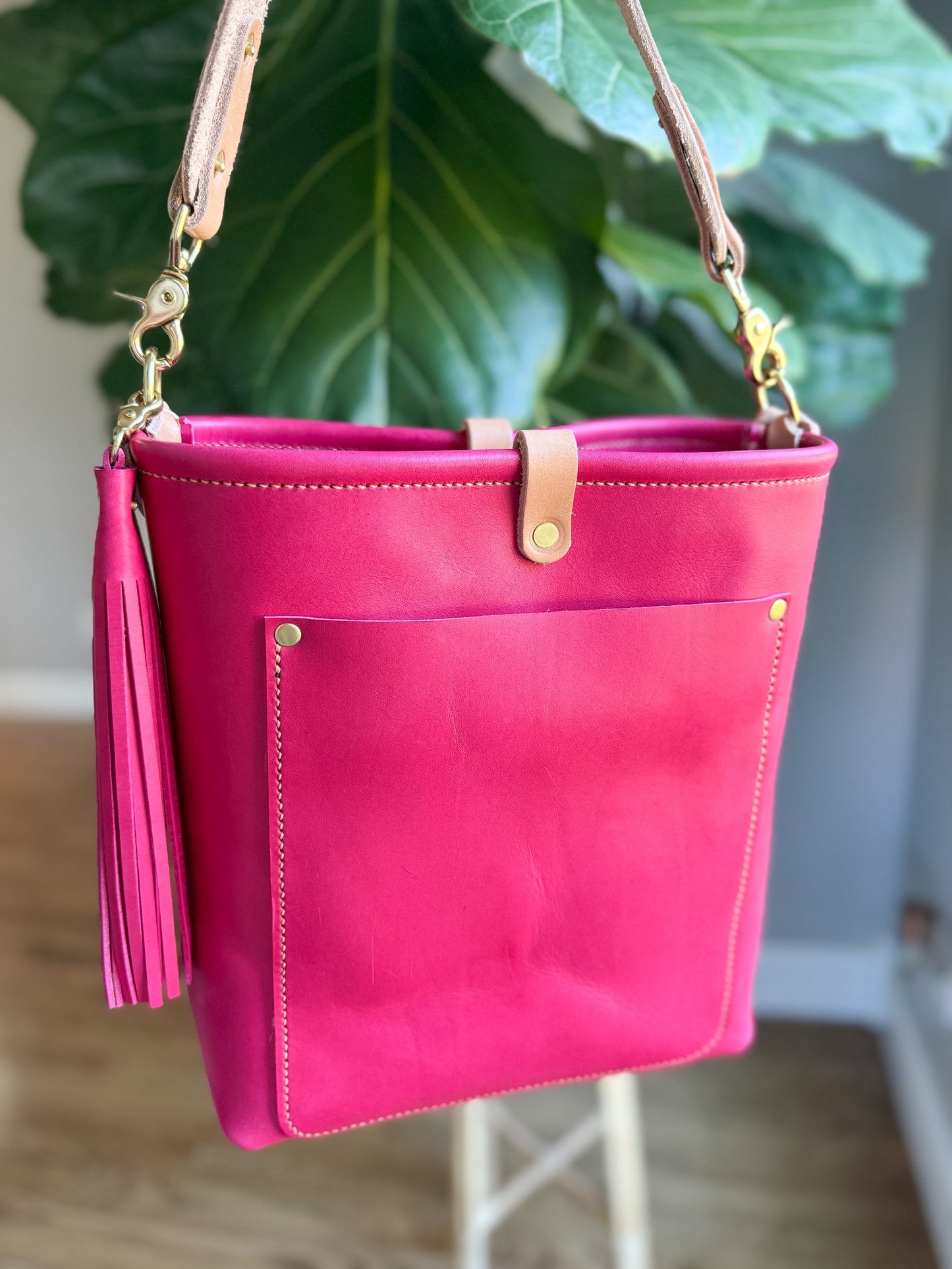 Bennett Bucket in Fuscia Vachetta (non-milled)