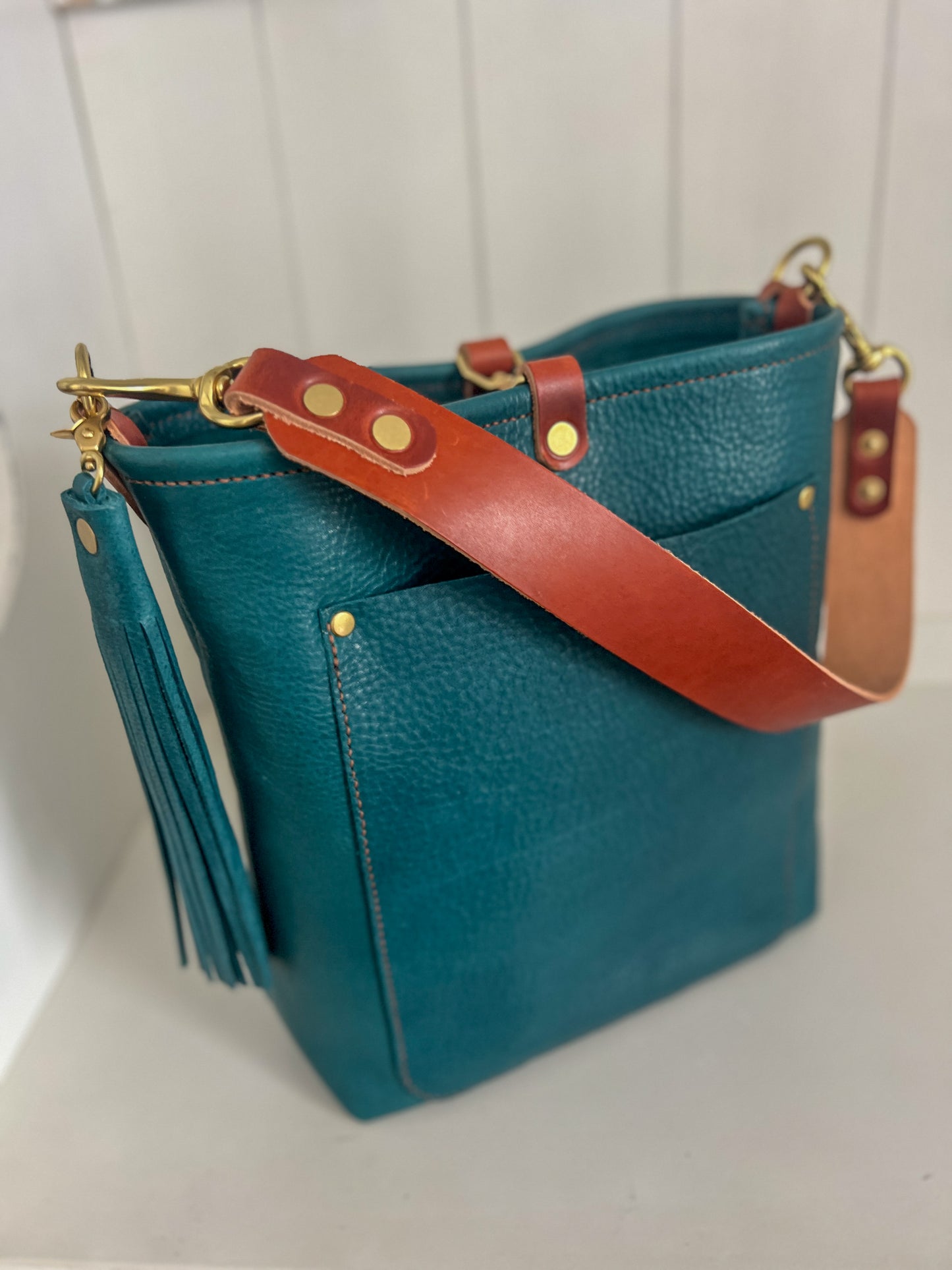 Bennett Bucket in Italian Blue Jeans Full Grain Leather
