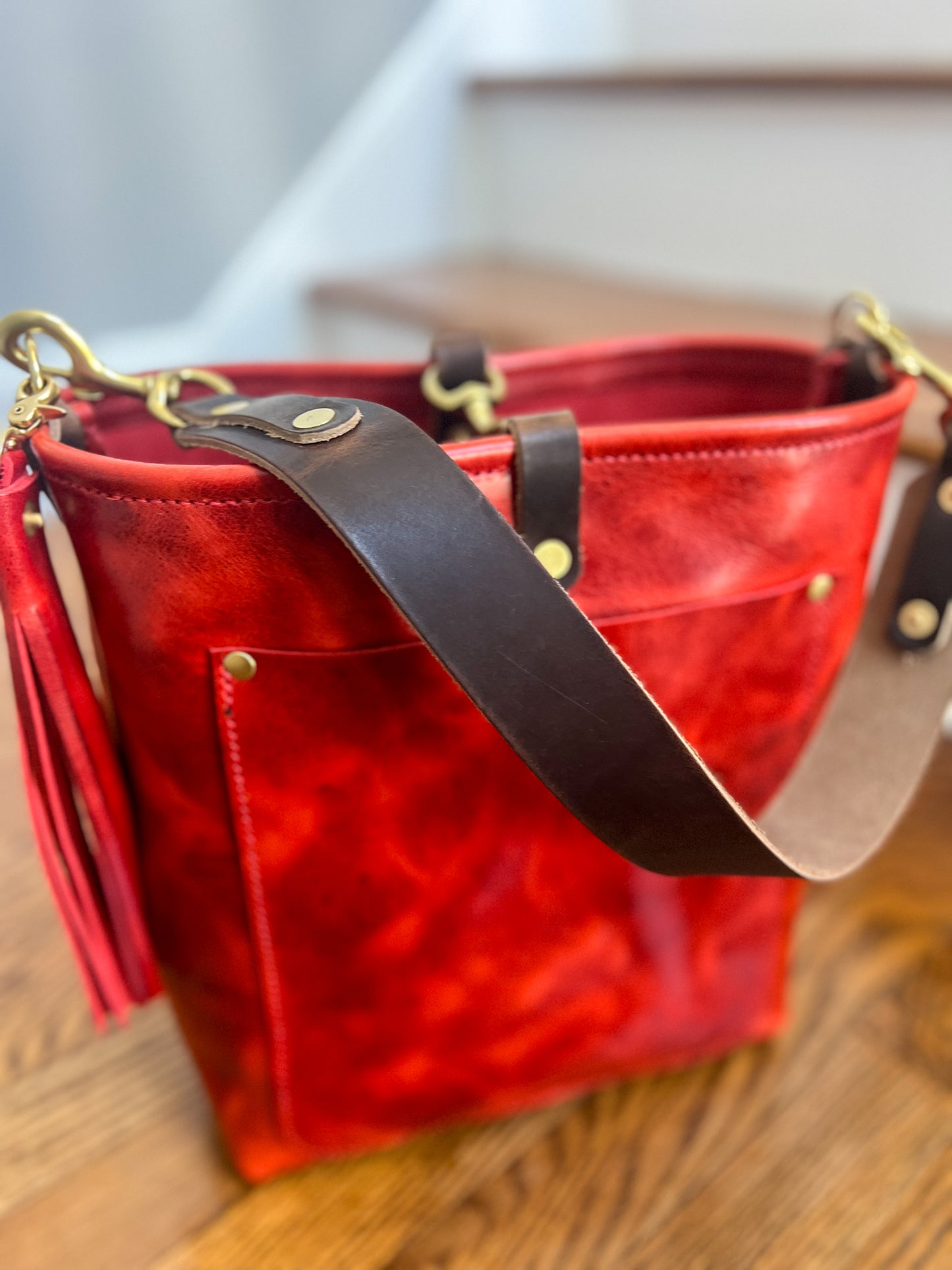Bennett Bucket in Chili Pepper Full Grain Leather