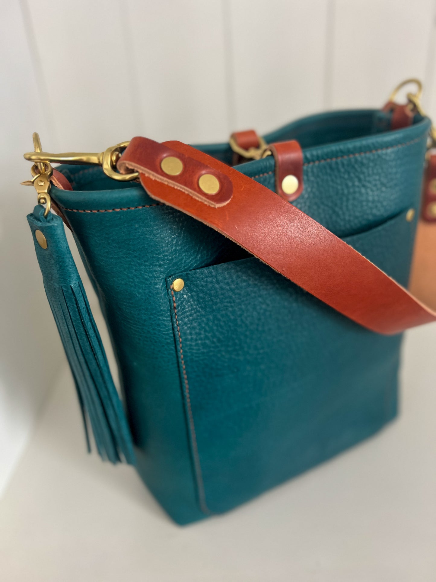 Bennett Bucket in Italian Blue Jeans Full Grain Leather