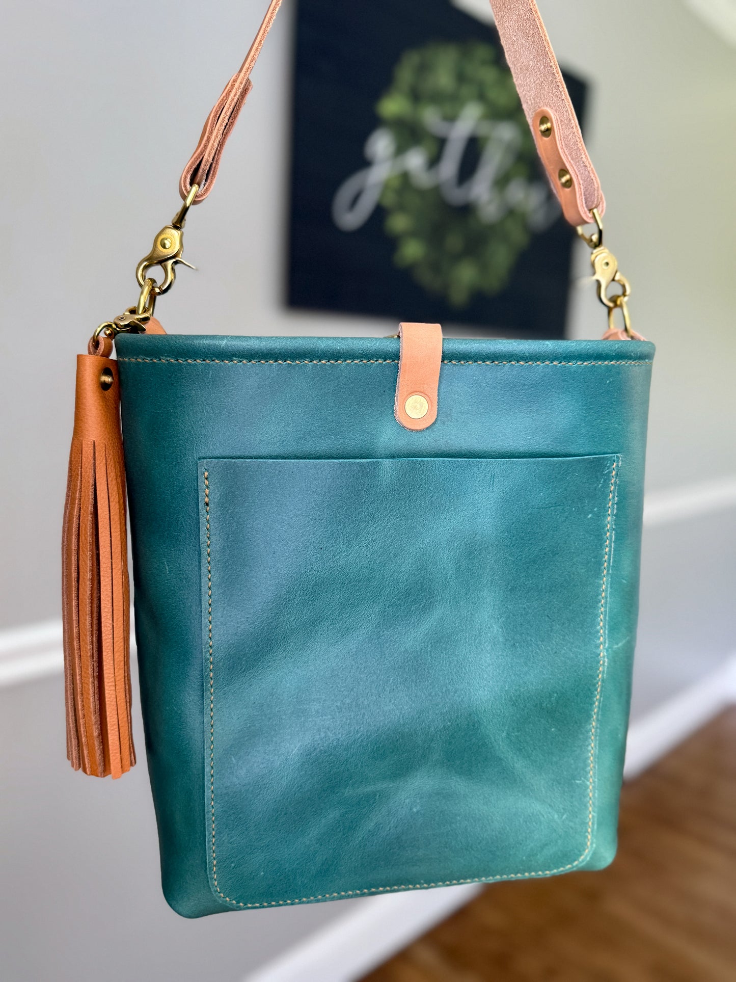 Bennett Bucket in Aqua Pearl Horween