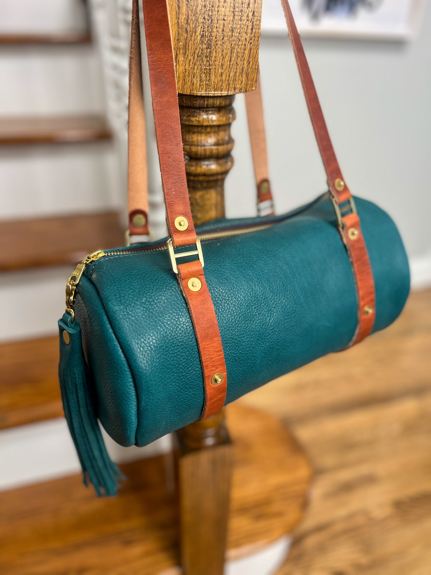 Bren Barrel in Italian Jeans Full Grain Leather