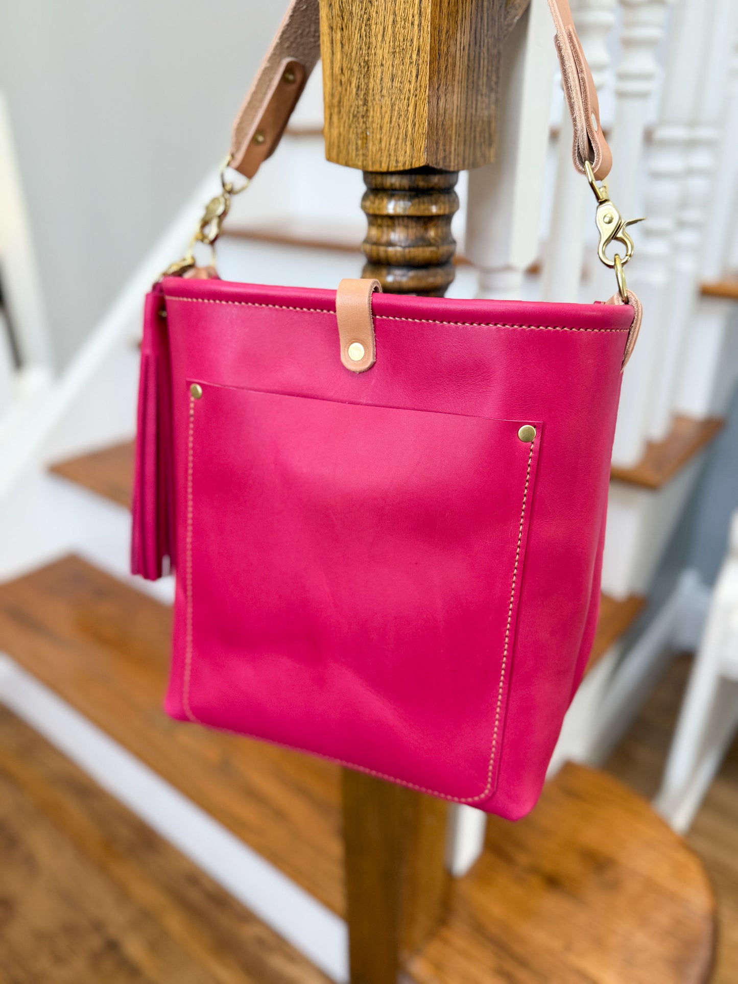 Bennett Bucket in Fuscia Vachetta (non-milled)