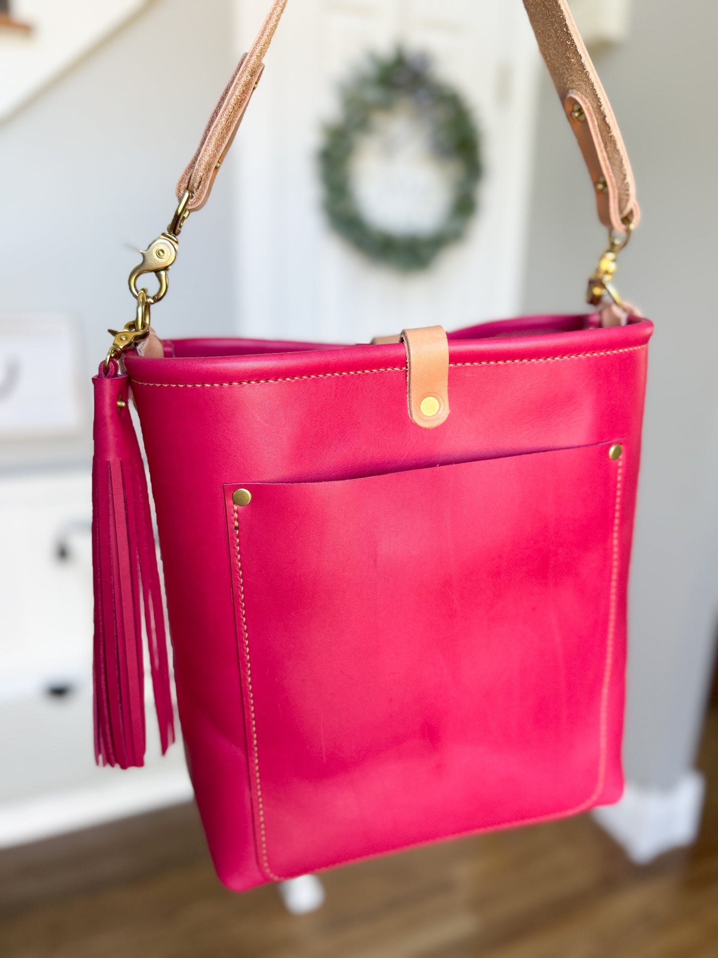 Bennett Bucket in Fuscia Vachetta (non-milled)
