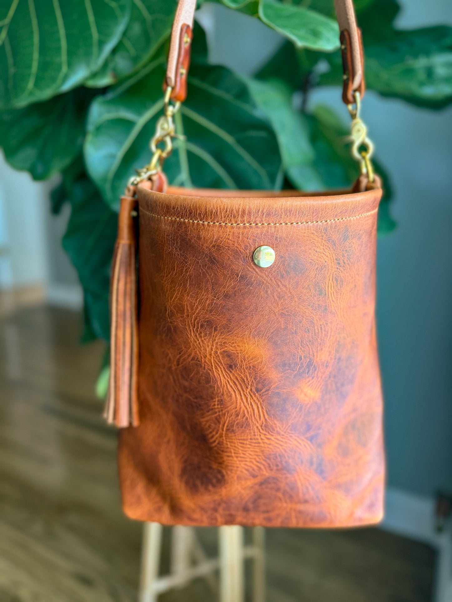 Braxton Bucket in Horween Natural Derby