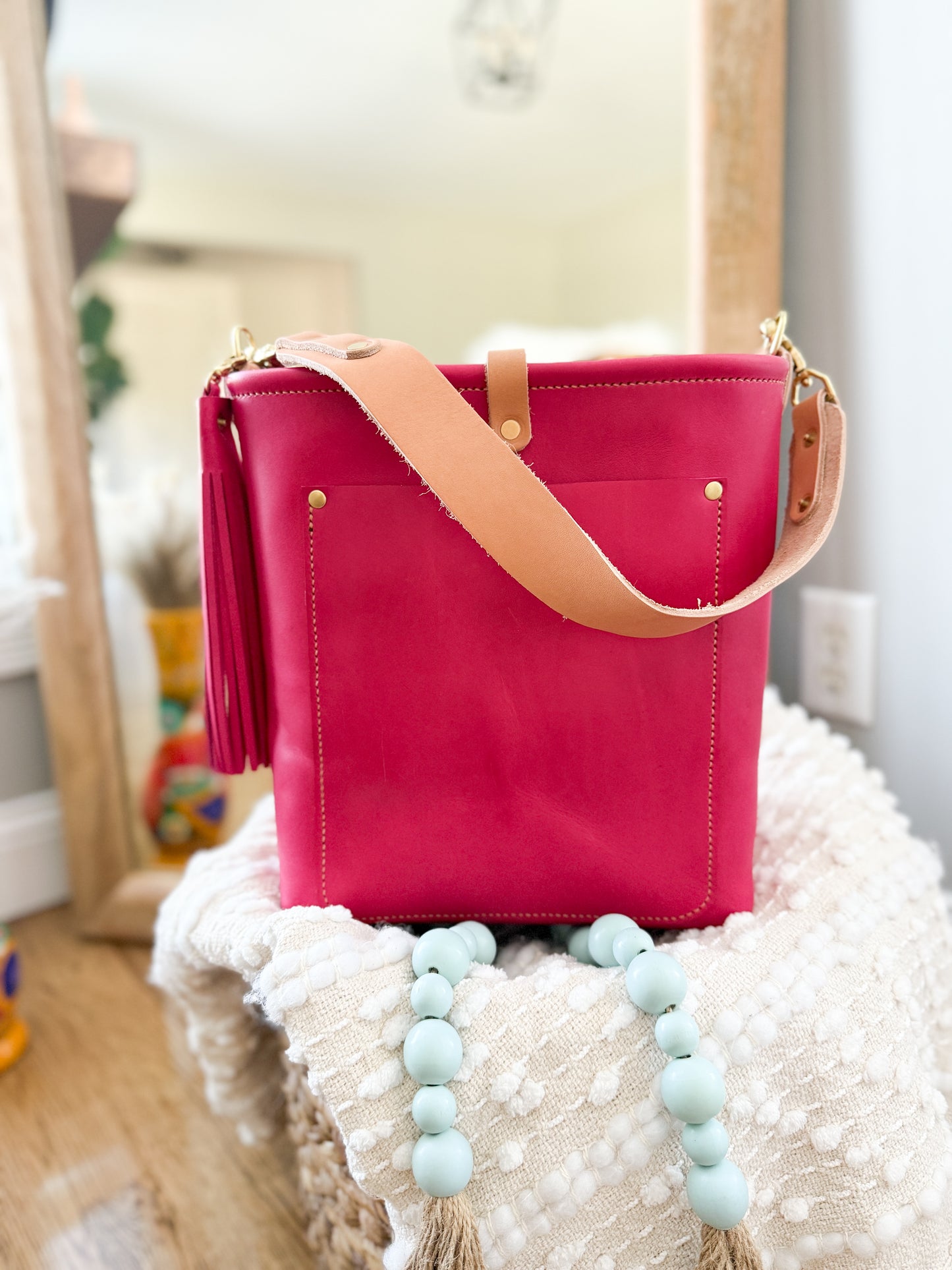 Bennett Bucket in Fuscia Vachetta (non-milled)