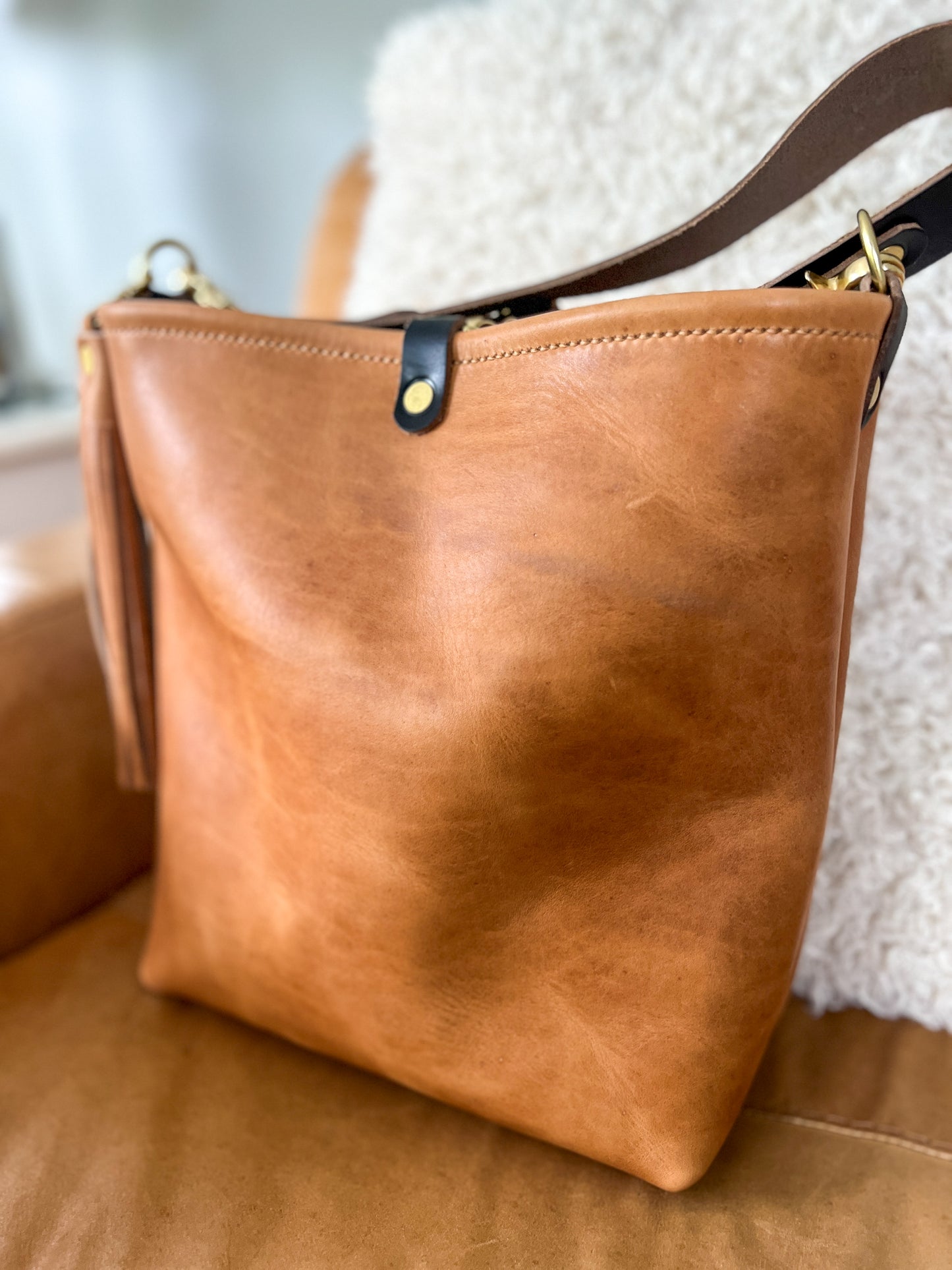 Hobo Bucket in Light Natural Horween Derby