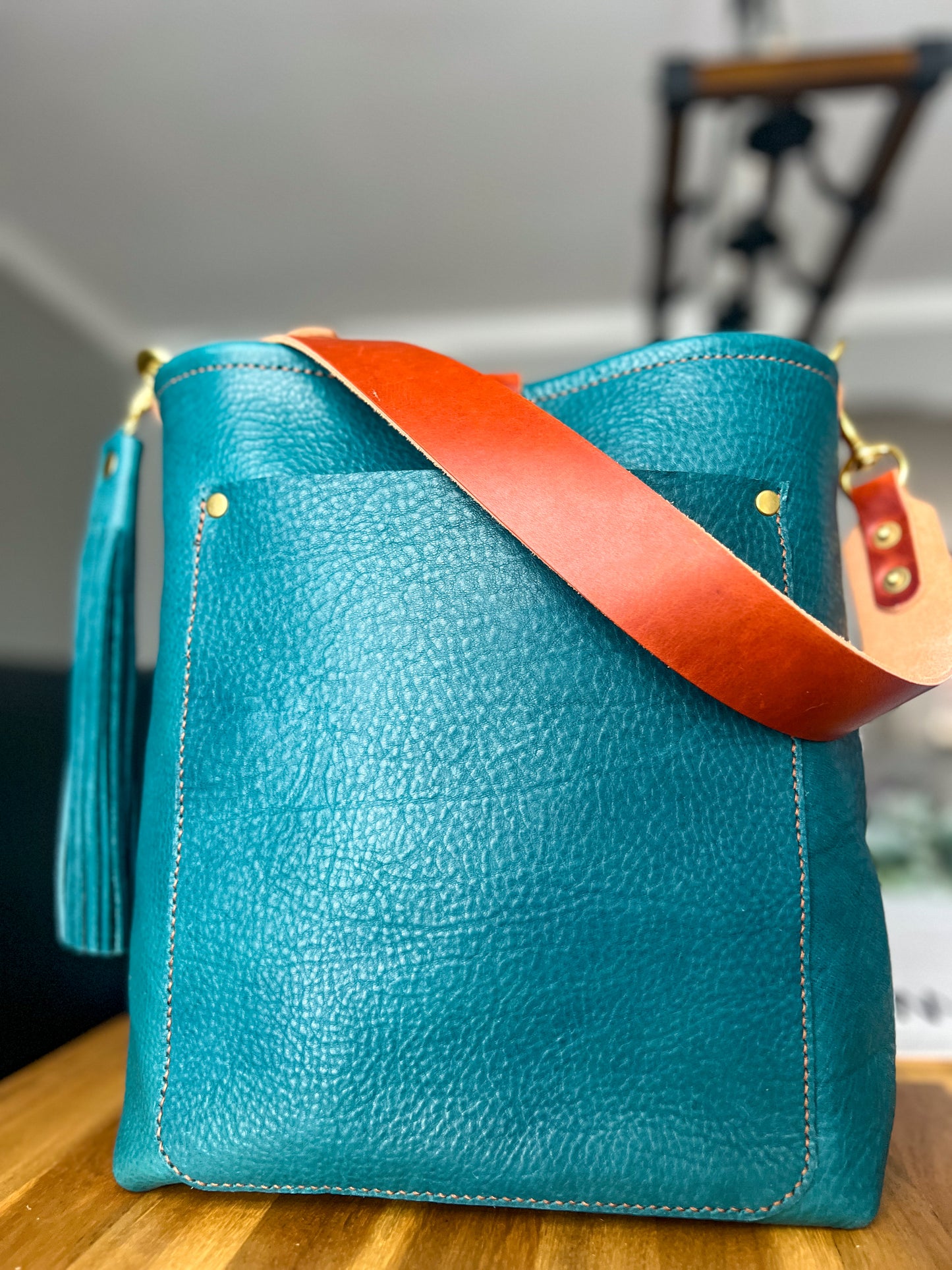 Bennett Bucket in Italian Blue Jeans Full Grain Leather