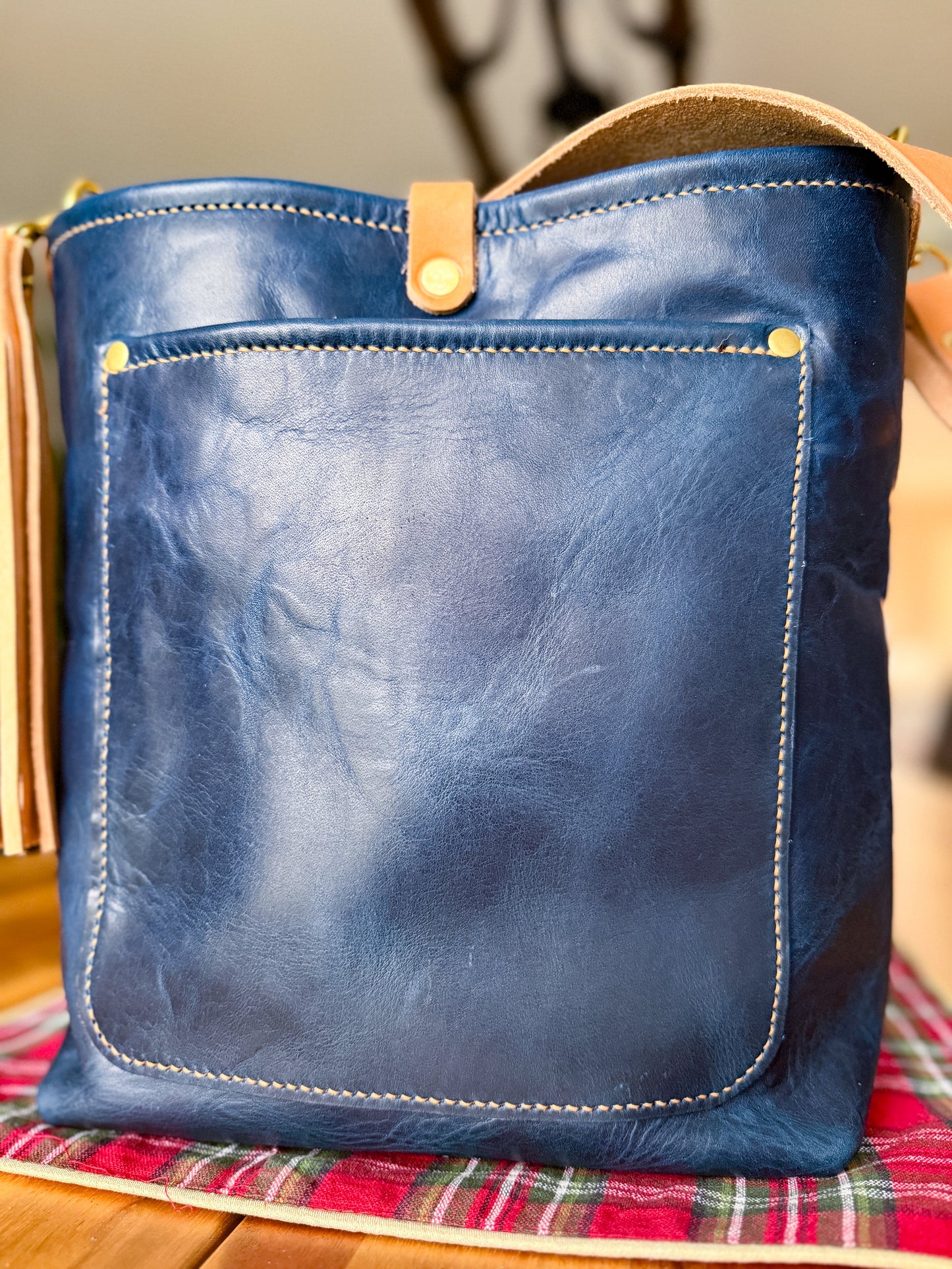 Bennett Bucket in Horween Cobalt Derby Veg Tan Leather