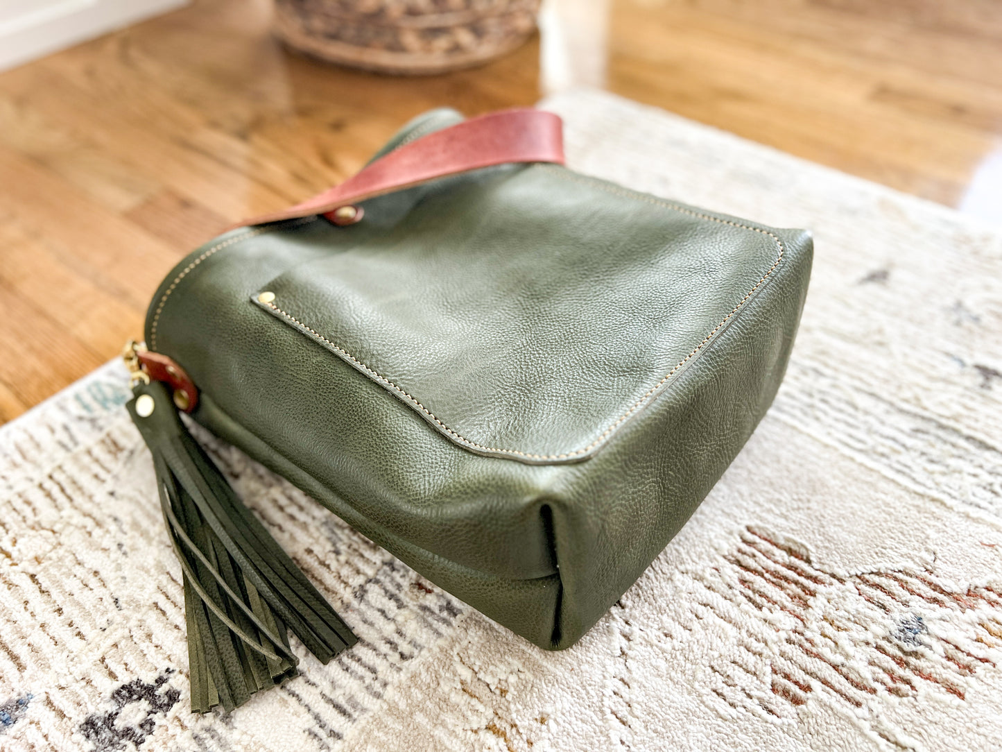 Bennett Bucket in Italian Olive Vachetta Leather