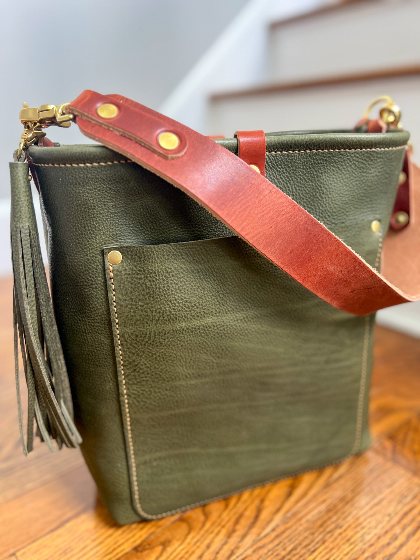 Bennett Bucket in Italian Olive Vachetta Leather