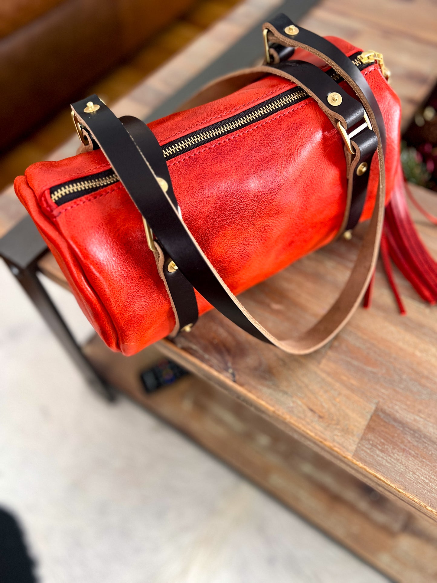 Bren Barrel in Chili Pepper Full Grain Leather