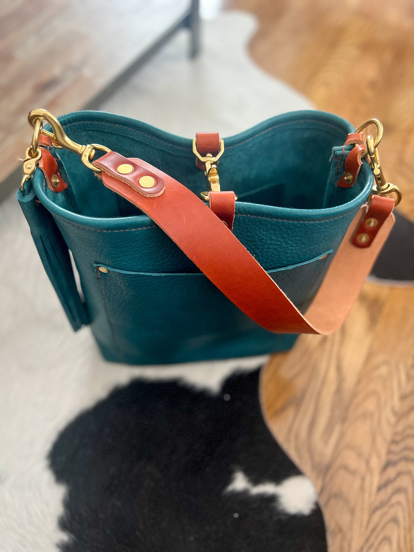 Bennett Bucket in Italian Blue Jeans Full Grain Leather