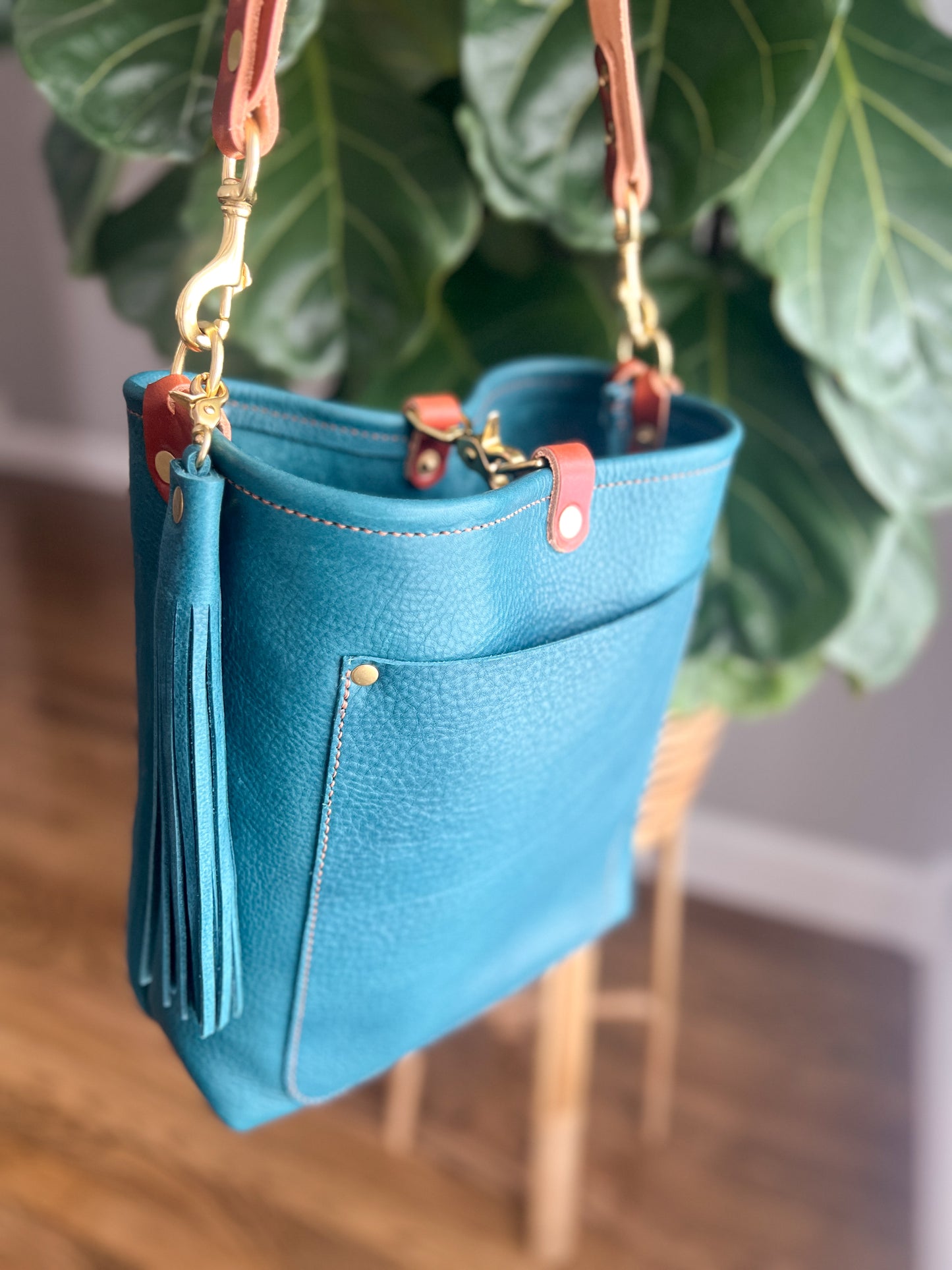 Bennett Bucket in Italian Blue Jeans Full Grain Leather