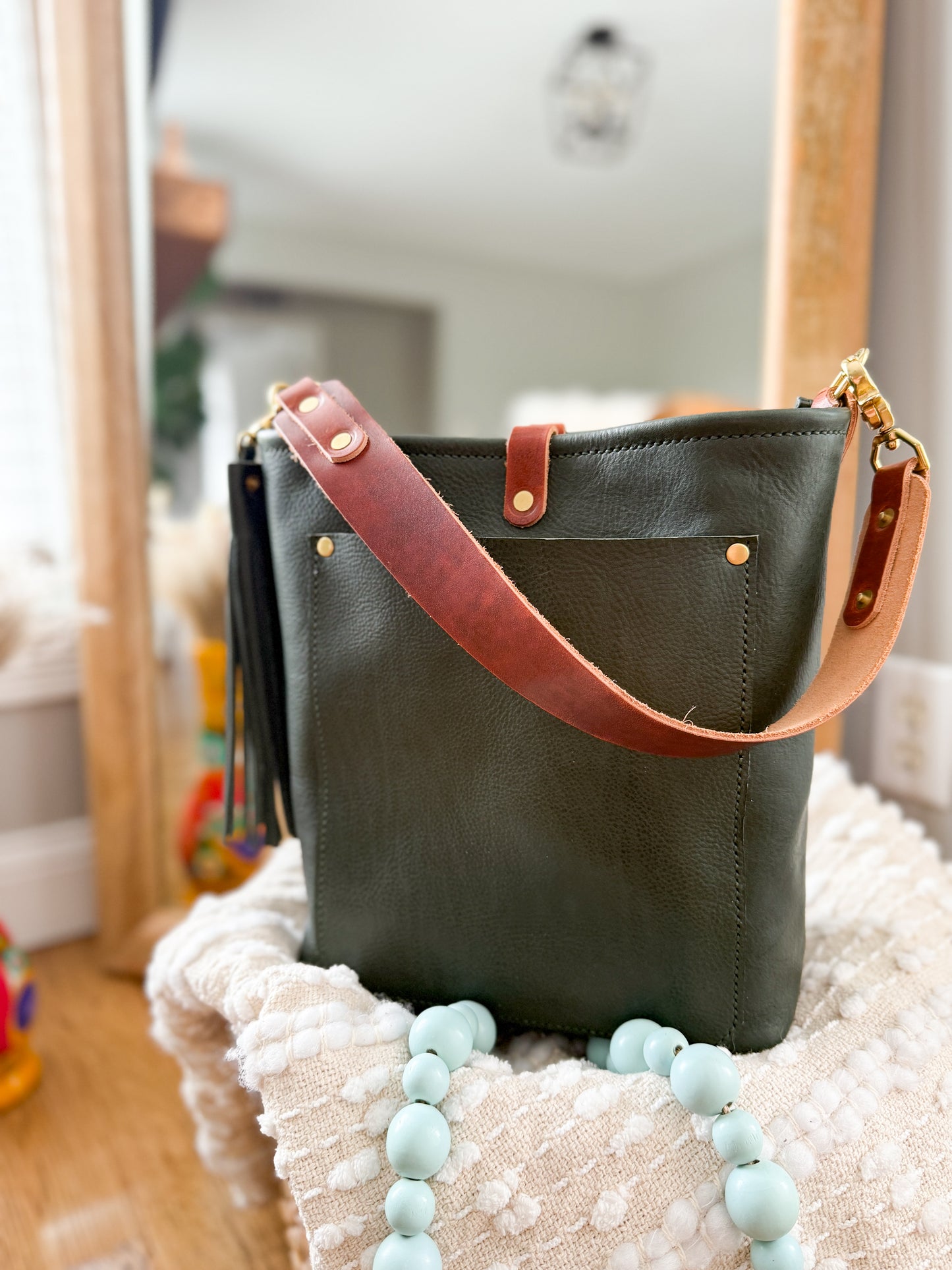 Bennett Bucket in Evergreen Vachetta