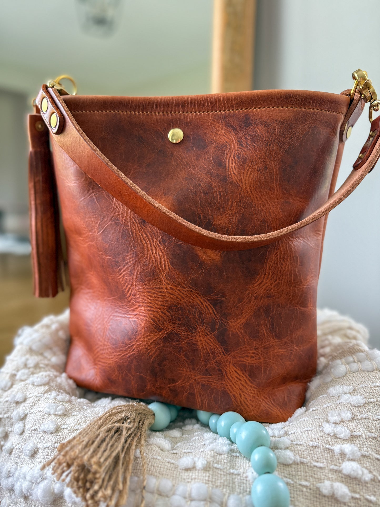 Braxton Bucket in Horween Natural Derby