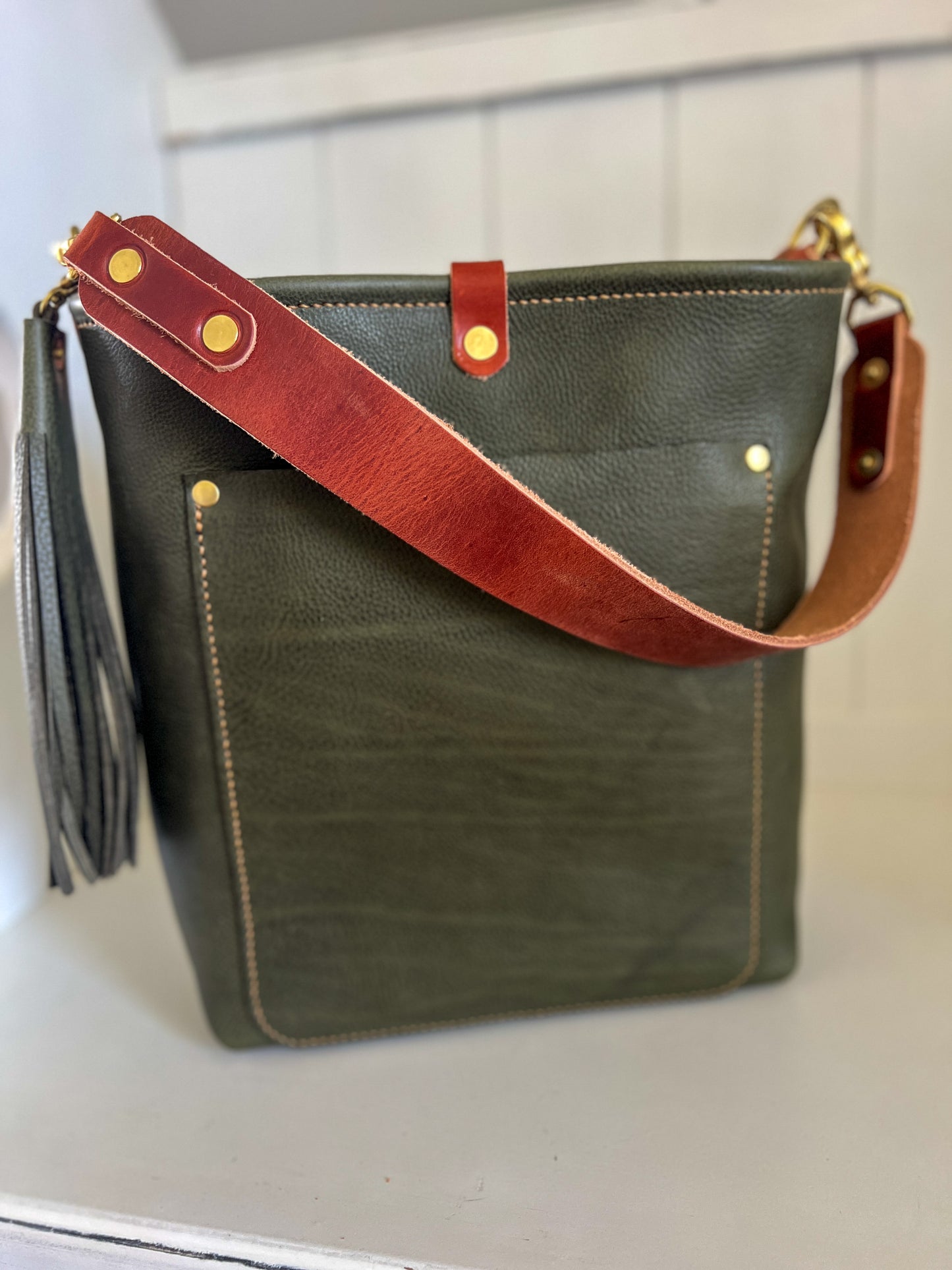 Bennett Bucket in Italian Olive Vachetta Leather
