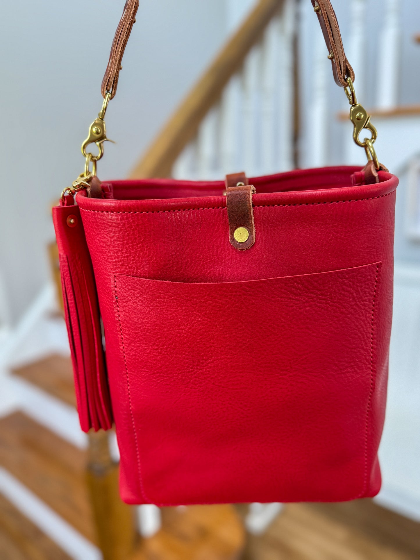 Bennett Bucket in Ruby Vachetta
