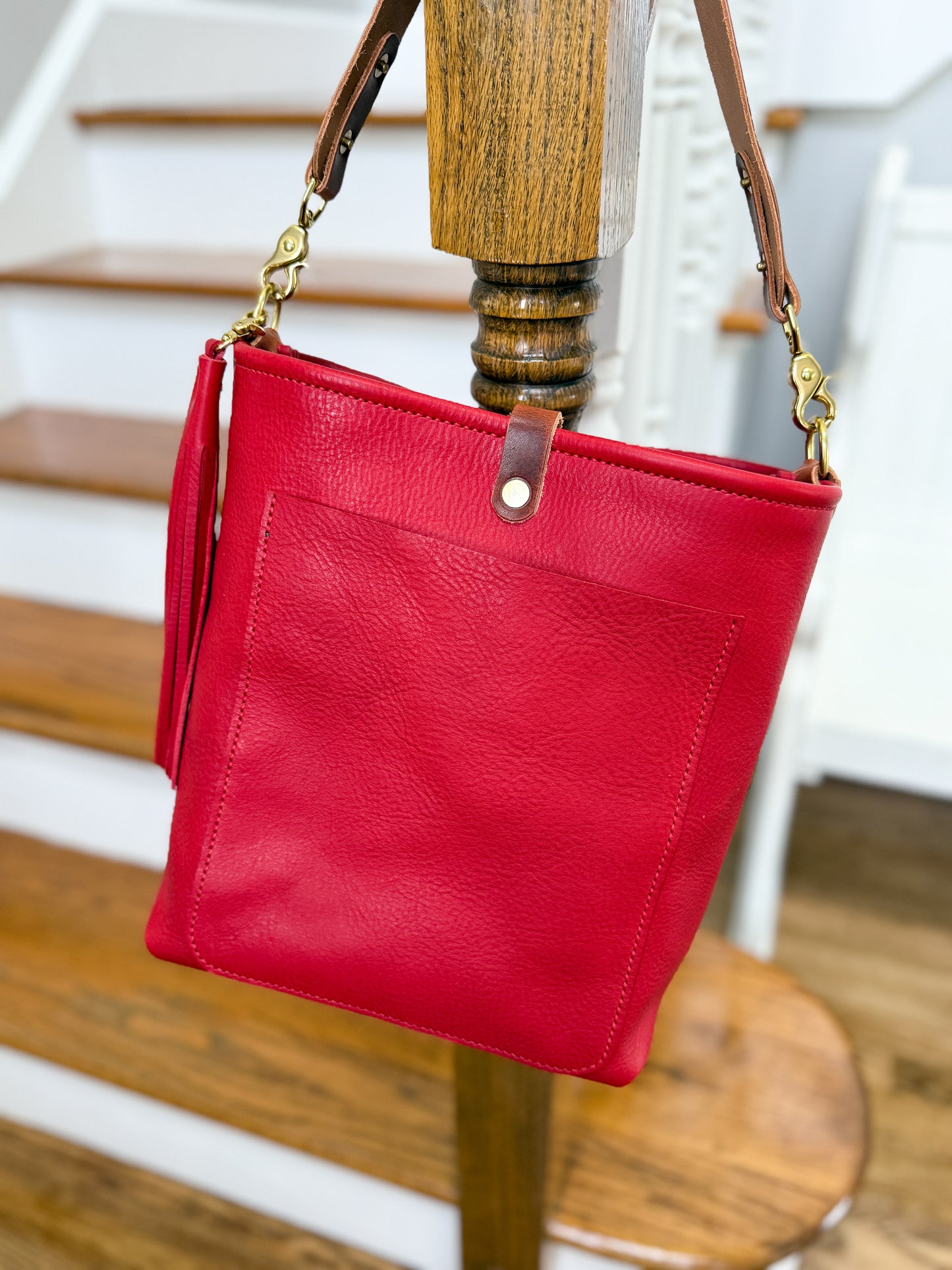 Bennett Bucket in Ruby Vachetta