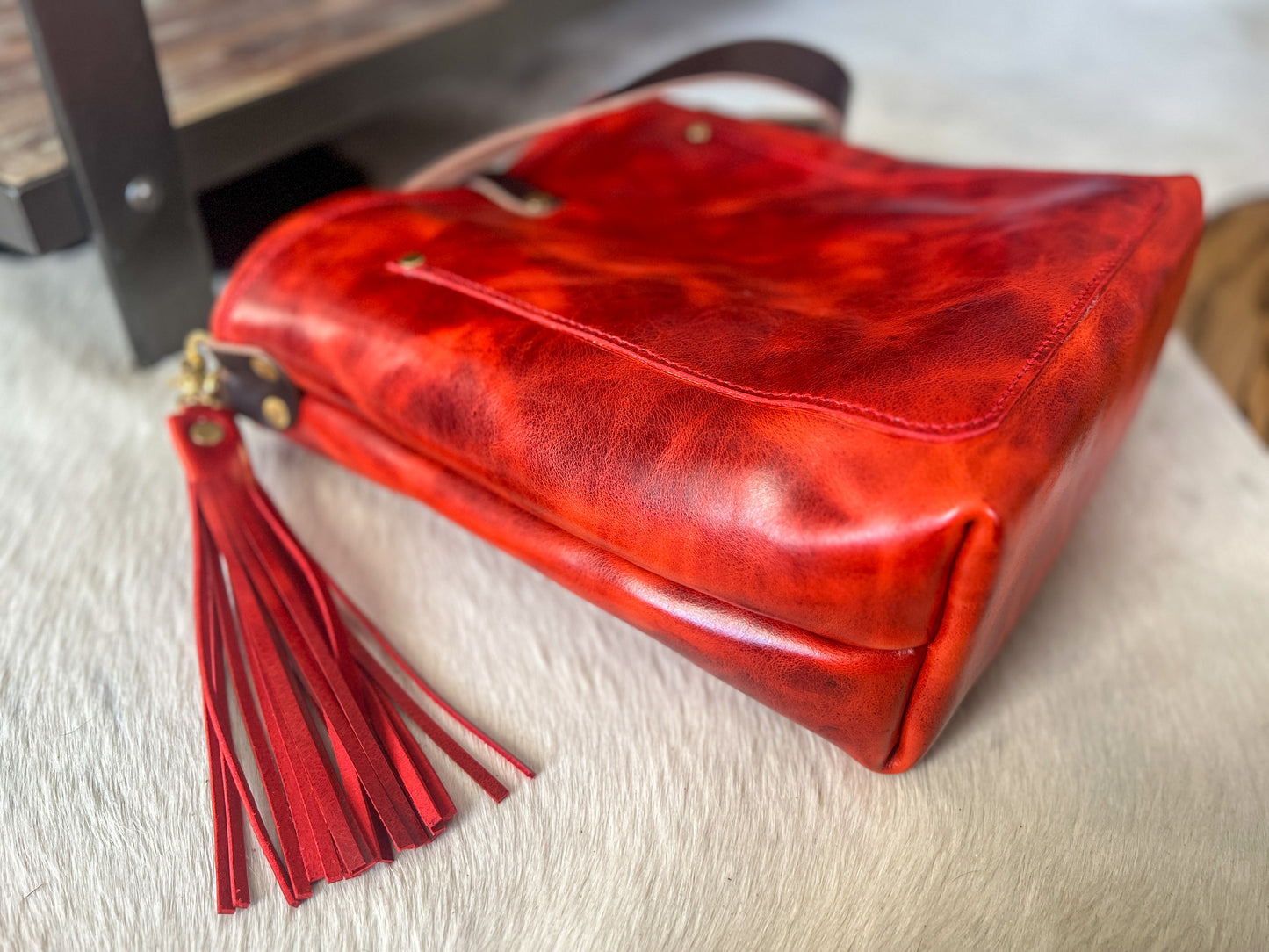 Bennett Bucket in Chili Pepper Full Grain Leather