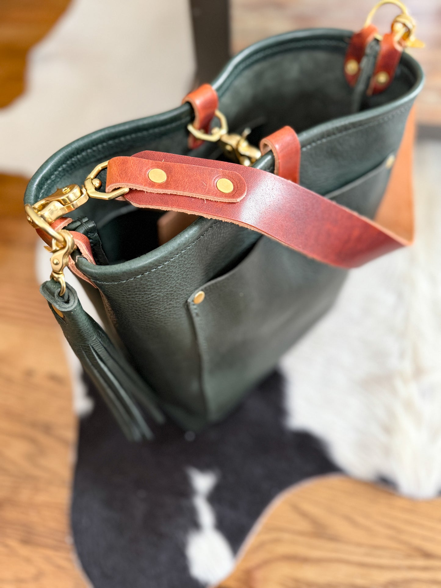 Bennett Bucket in Evergreen Vachetta
