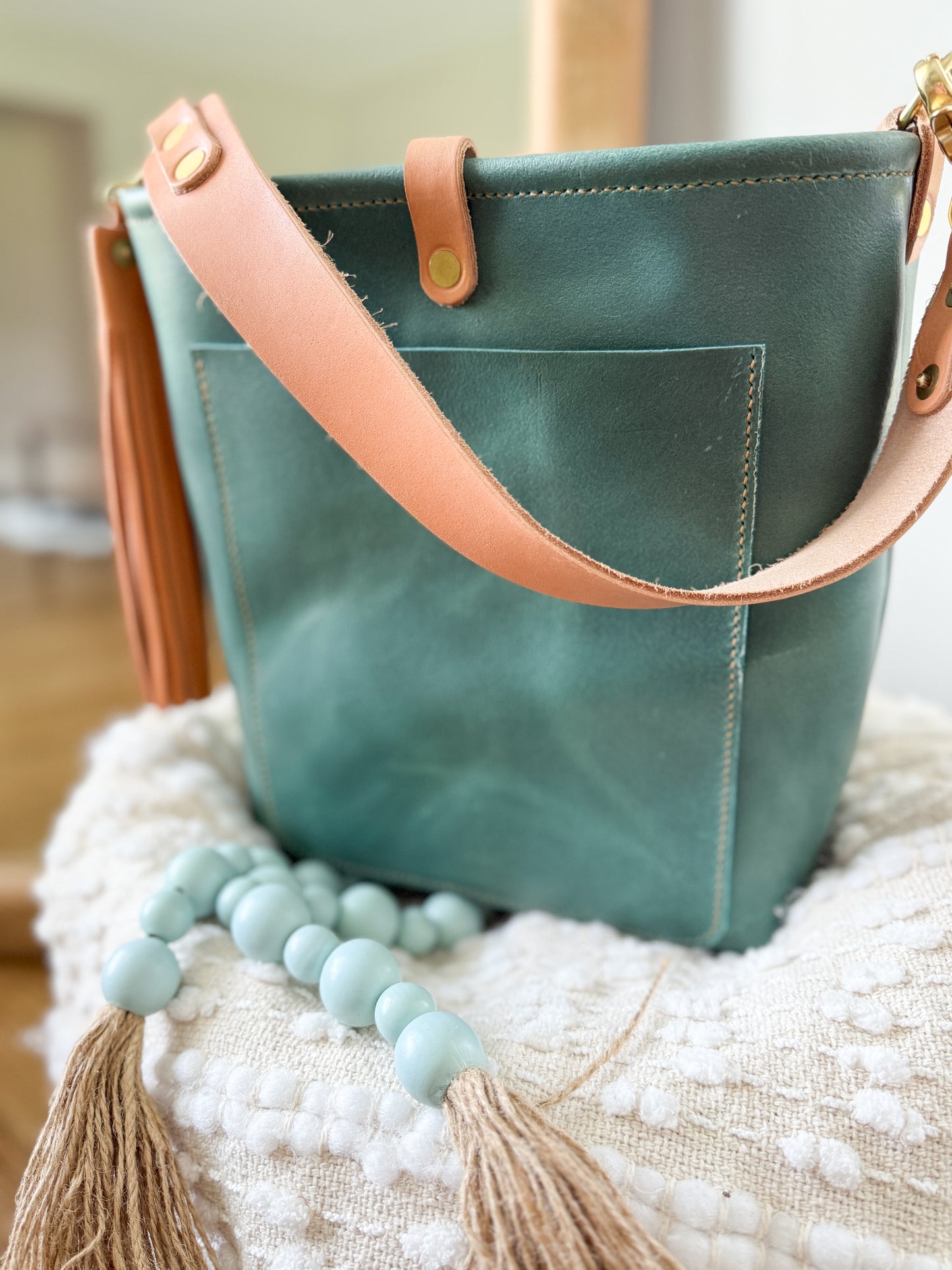 Bennett Bucket in Aqua Pearl Horween