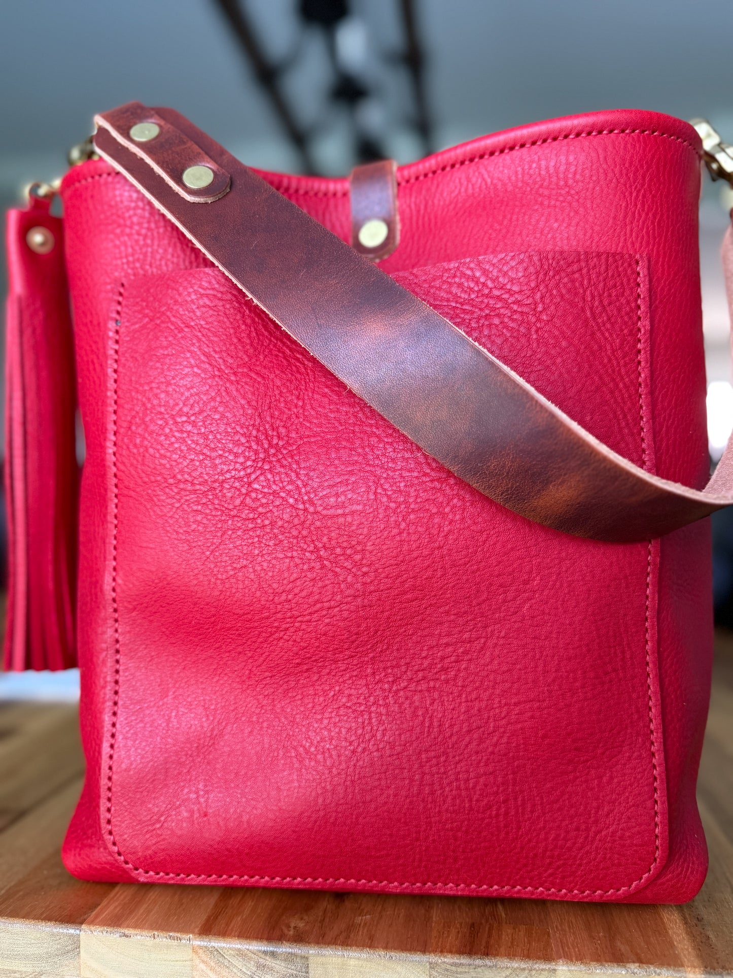 Bennett Bucket in Ruby Vachetta