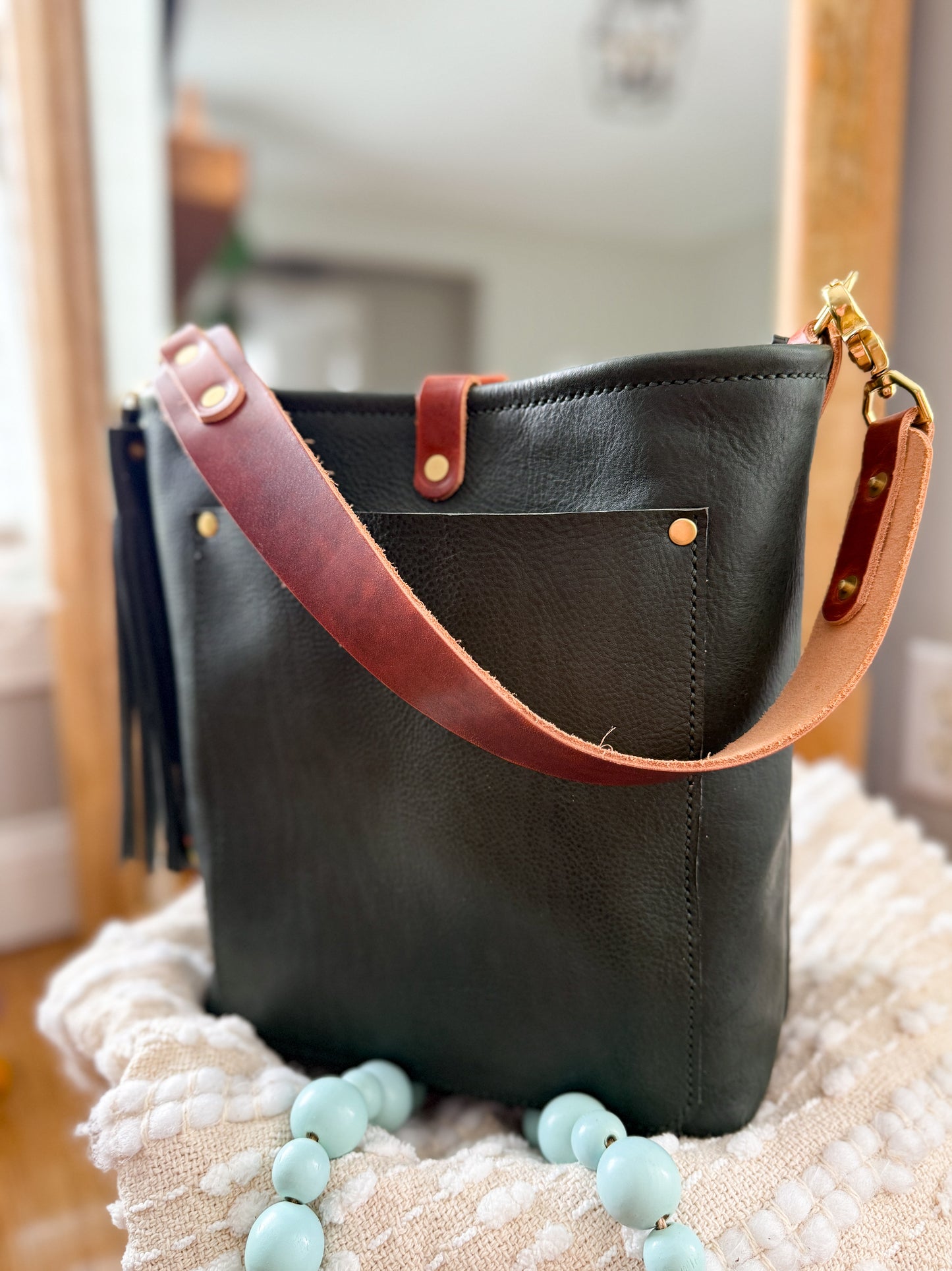 Bennett Bucket in Evergreen Vachetta