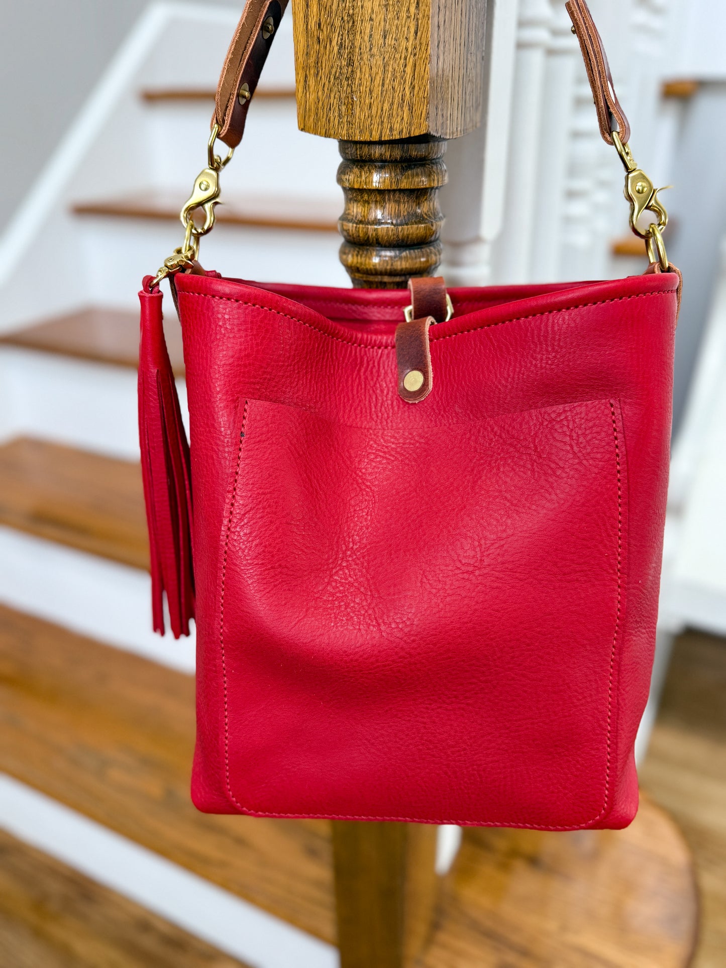 Bennett Bucket in Ruby Vachetta