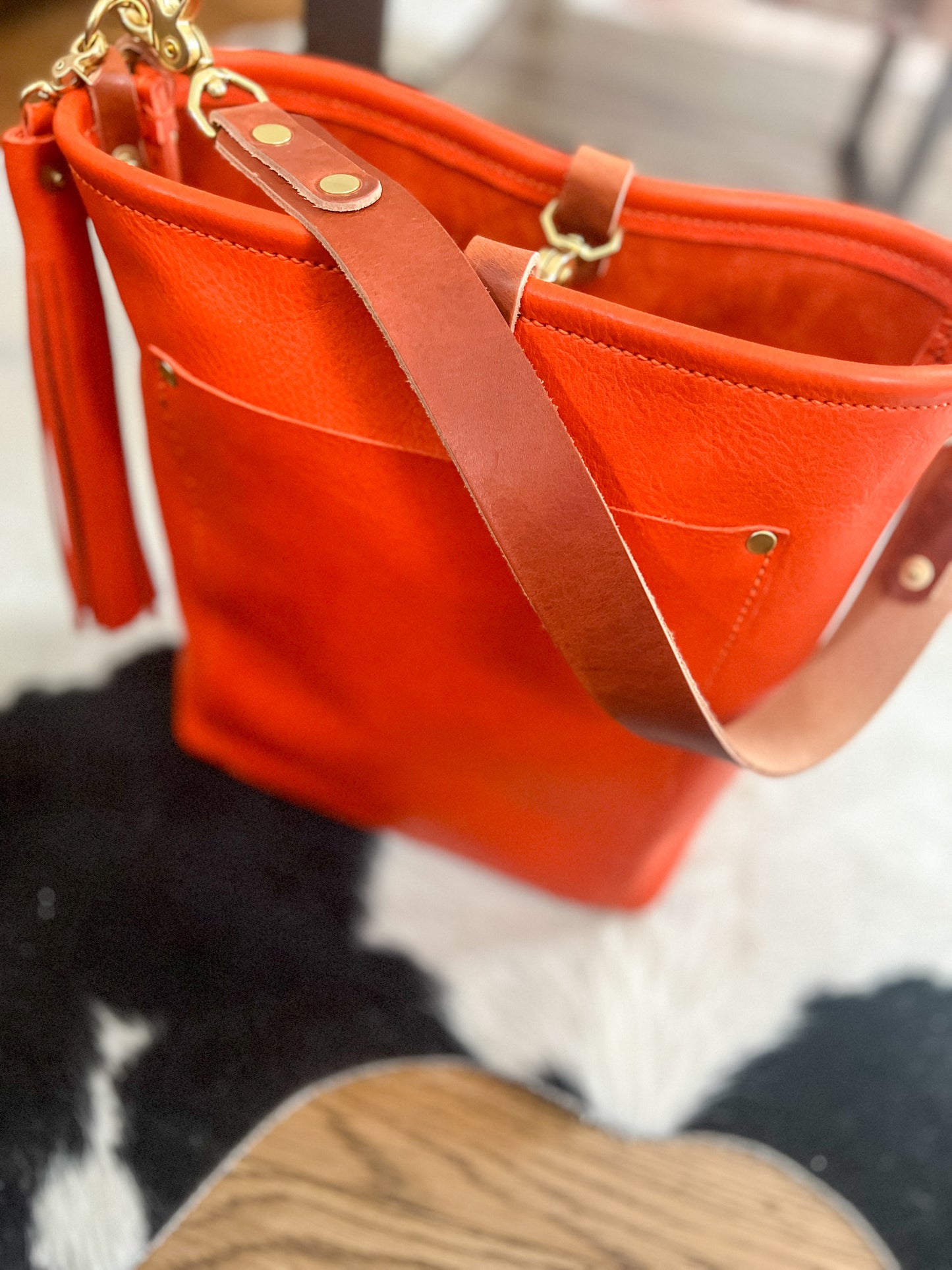 Bennett Bucket in Mandarin Vachetta