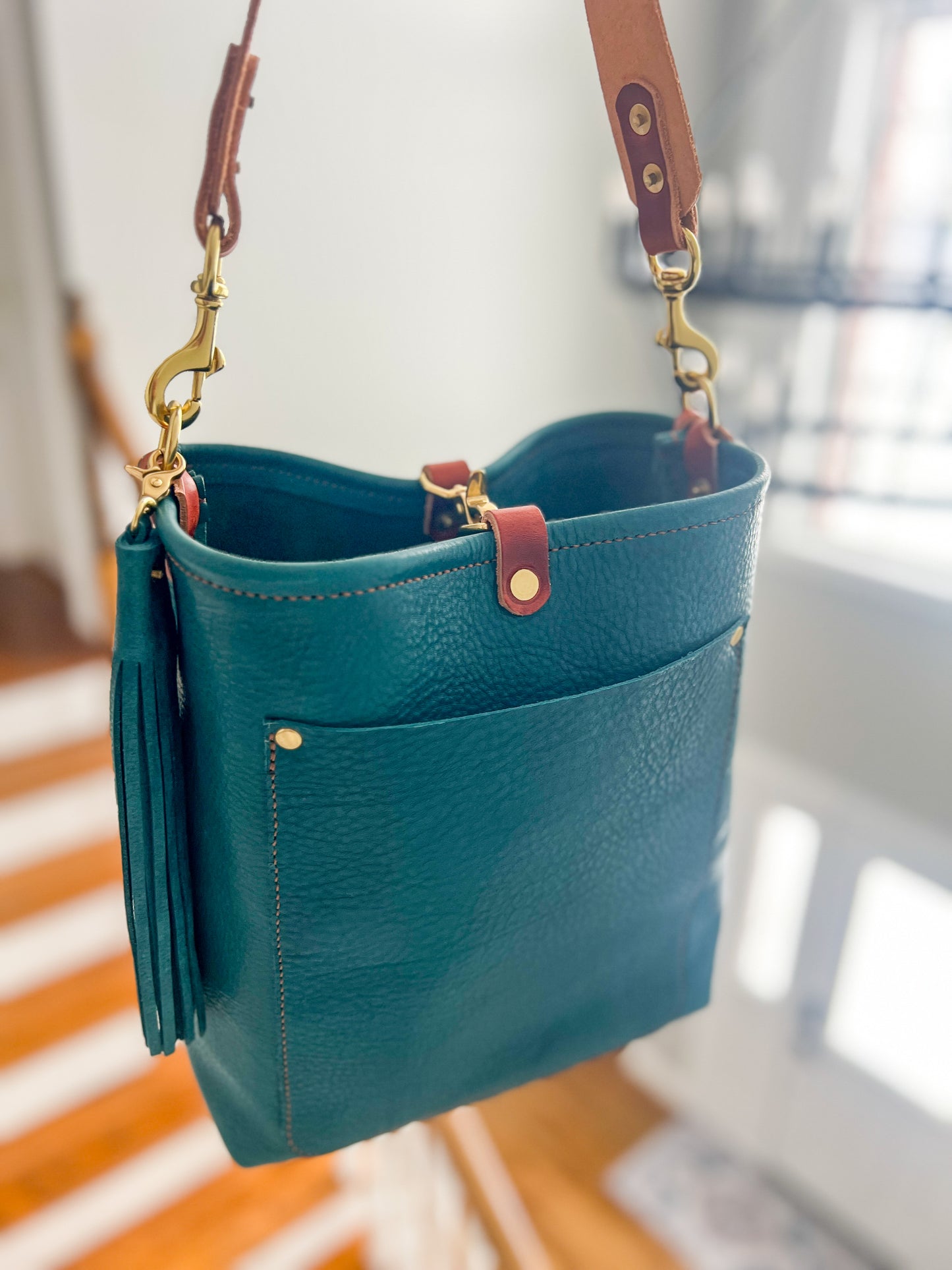 Bennett Bucket in Italian Blue Jeans Full Grain Leather